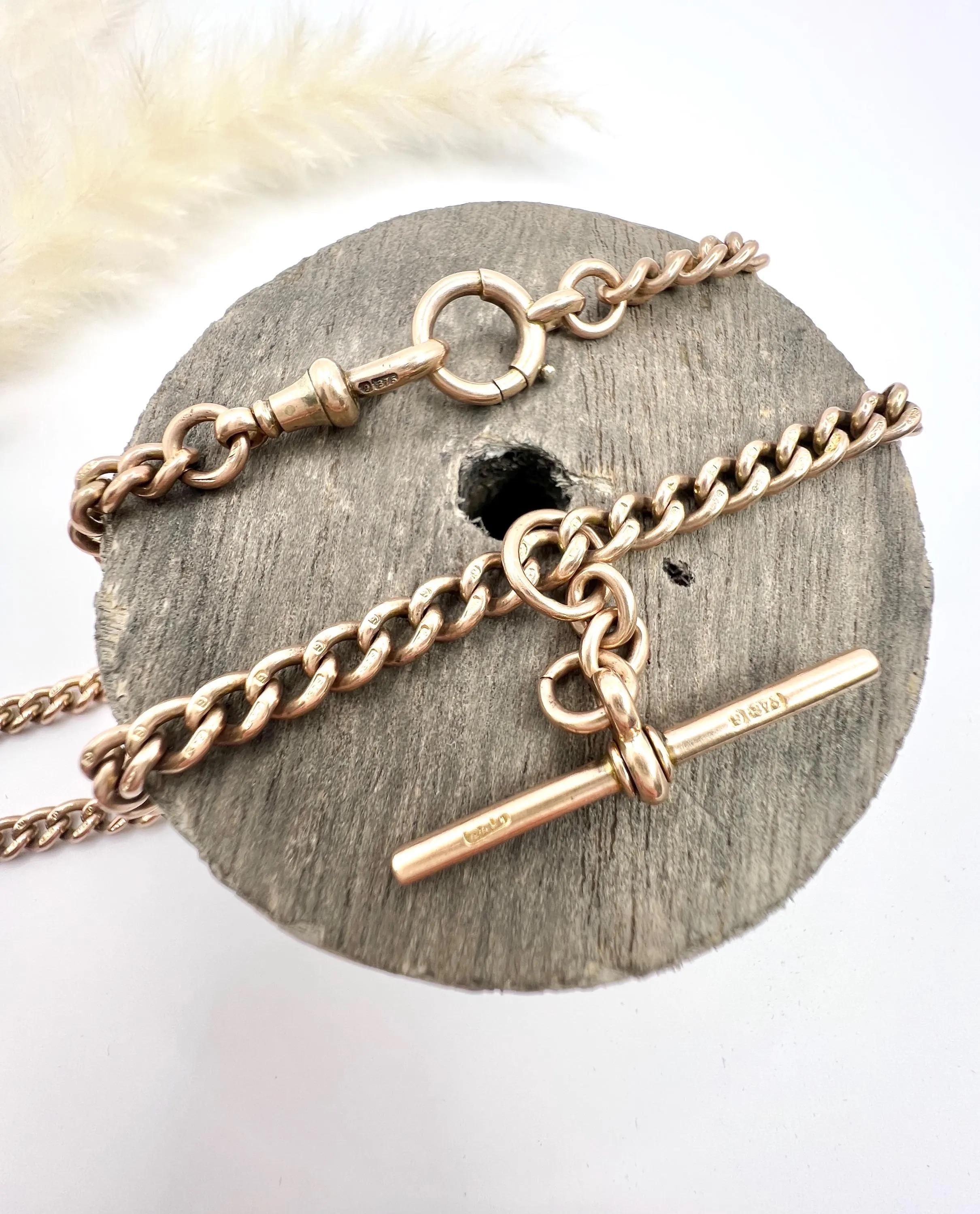 Women's or Men's Antique 9ct Rose Gold, 17 Inch Curb Link Albert Chain, Watch Chain Necklace