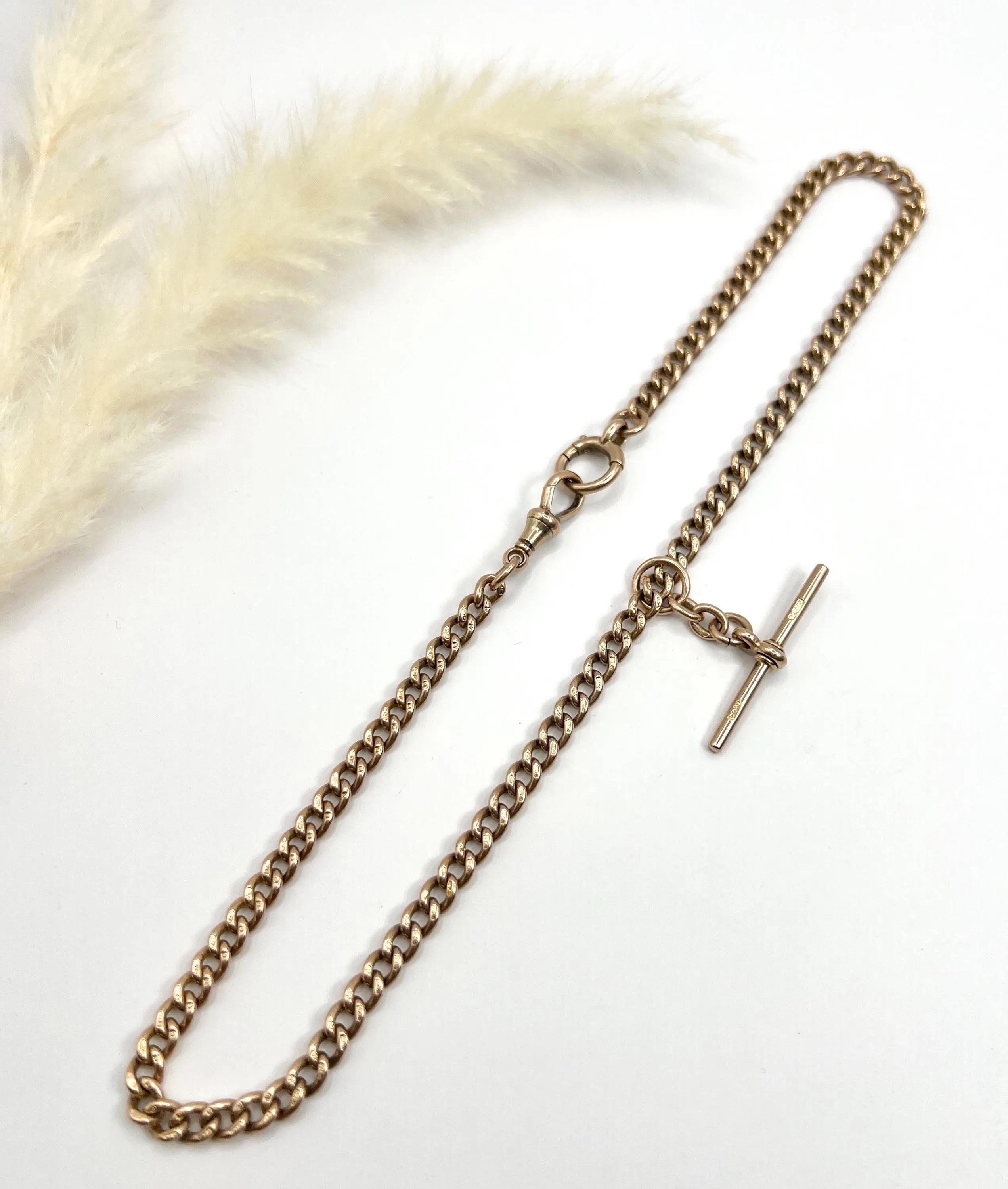 Antique 9ct Rose Gold, 17 Inch Curb Link Albert Chain, Watch Chain Necklace 2