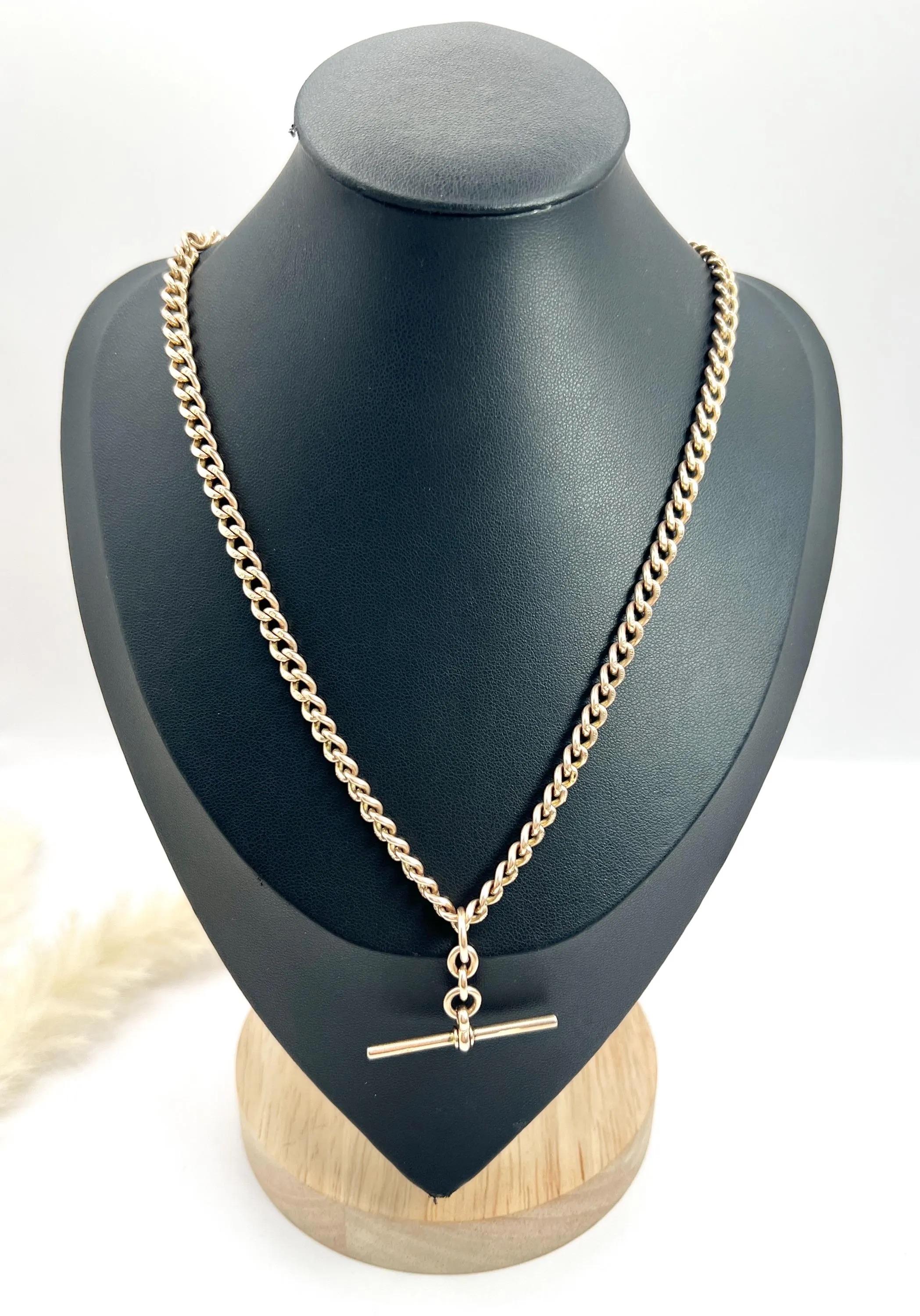 Antique 9ct Rose Gold, 17 Inch Curb Link Albert Chain, Watch Chain Necklace 3