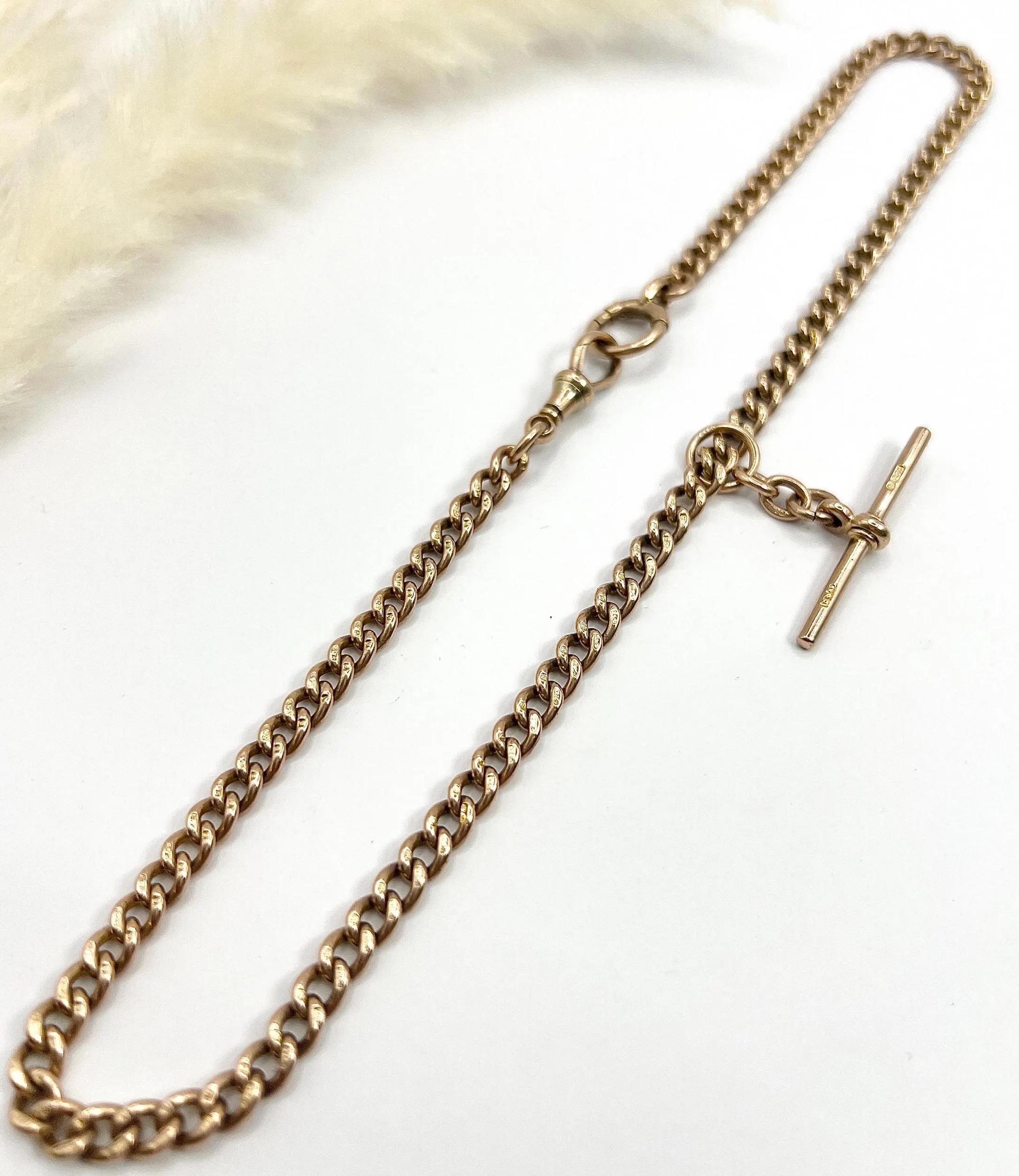 Antique 9ct Rose Gold, 17 Inch Curb Link Albert Chain, Watch Chain Necklace 4