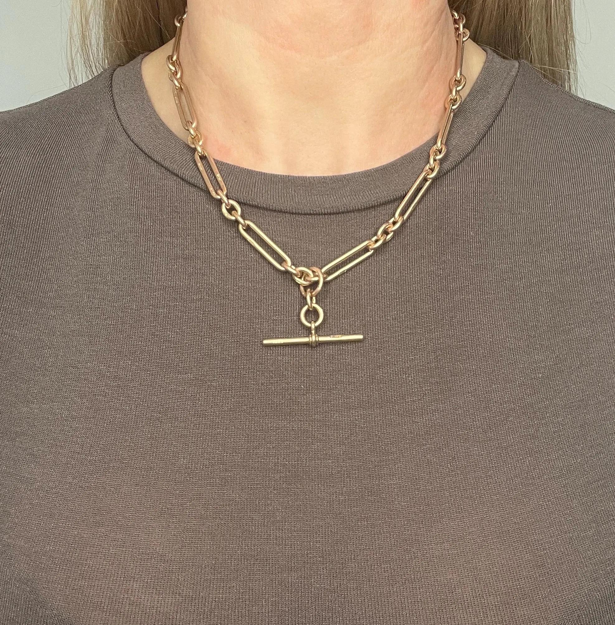 Antique 9ct Rose Gold, 17 Inch Fancy Trombone Fetter Link Albert Chain 5