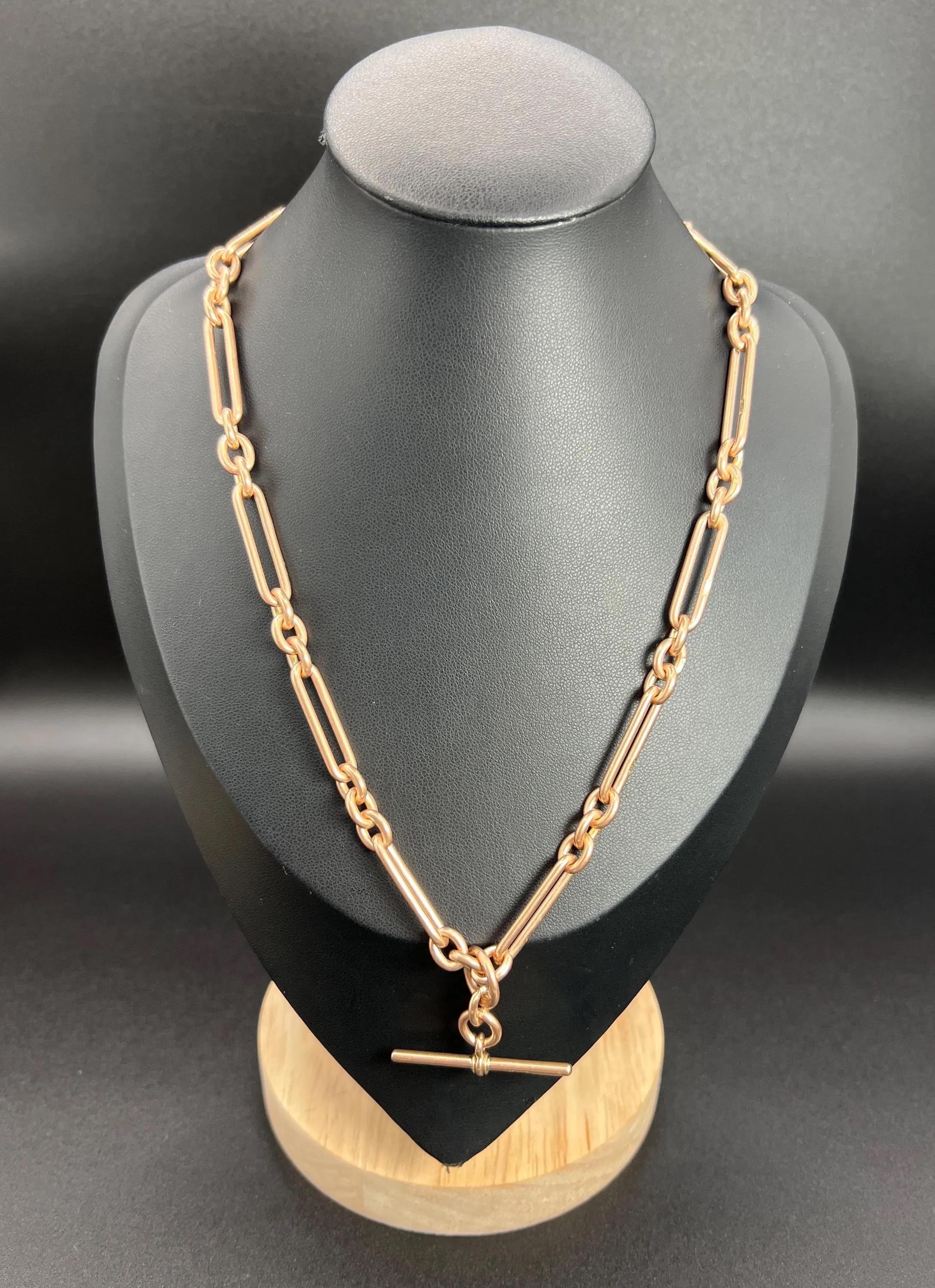 Antique 9ct Rose Gold, 17 Inch Fancy Trombone Fetter Link Albert Chain 2