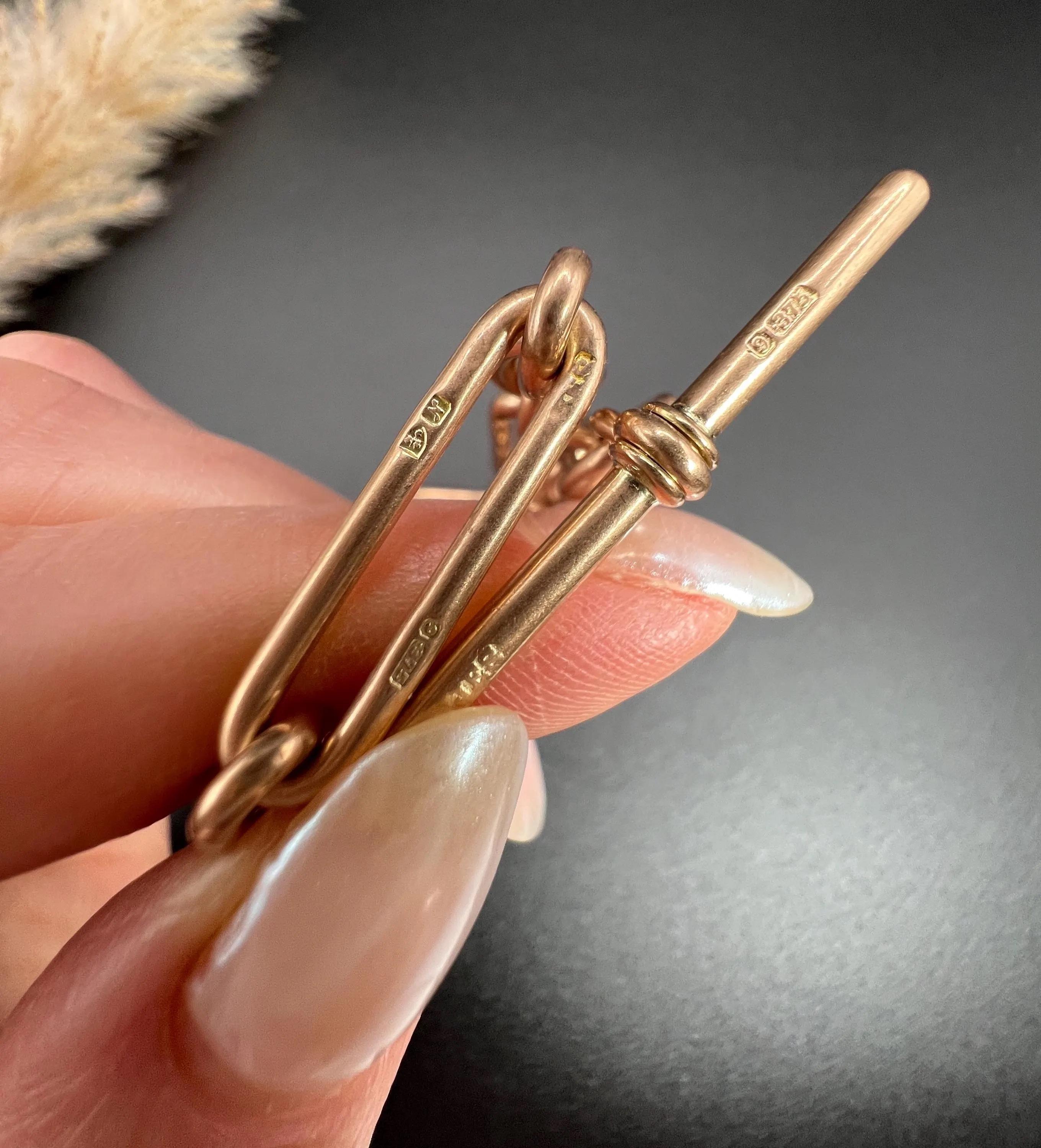 Antique 9ct Rose Gold, 17 Inch Fancy Trombone Fetter Link Albert Chain 3
