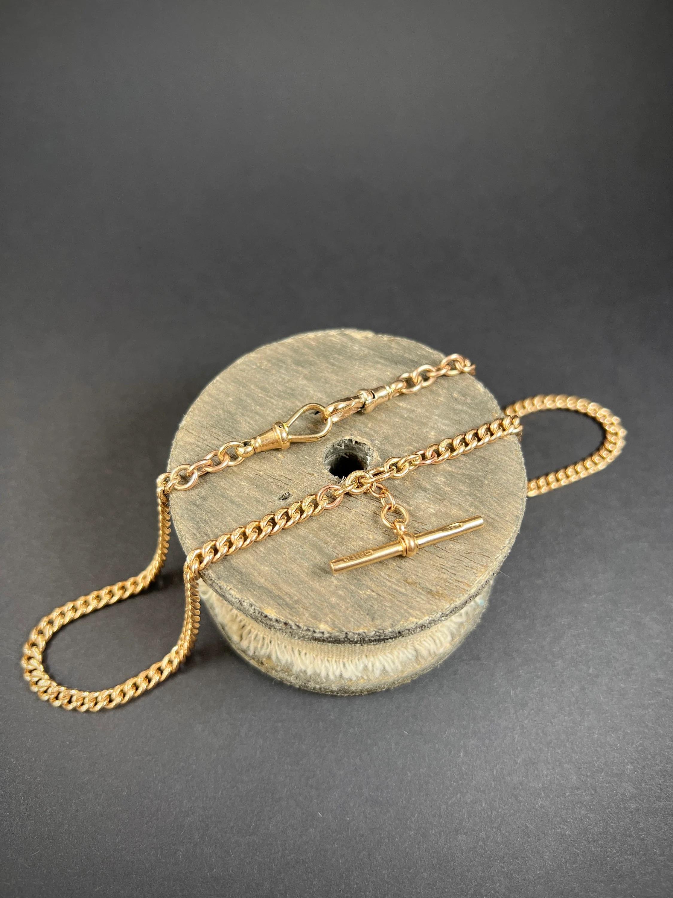 Antique 9ct Rose Gold 18 Inch Curb Link Albert Chain, Birmingham Hallmarked 1928 For Sale 6