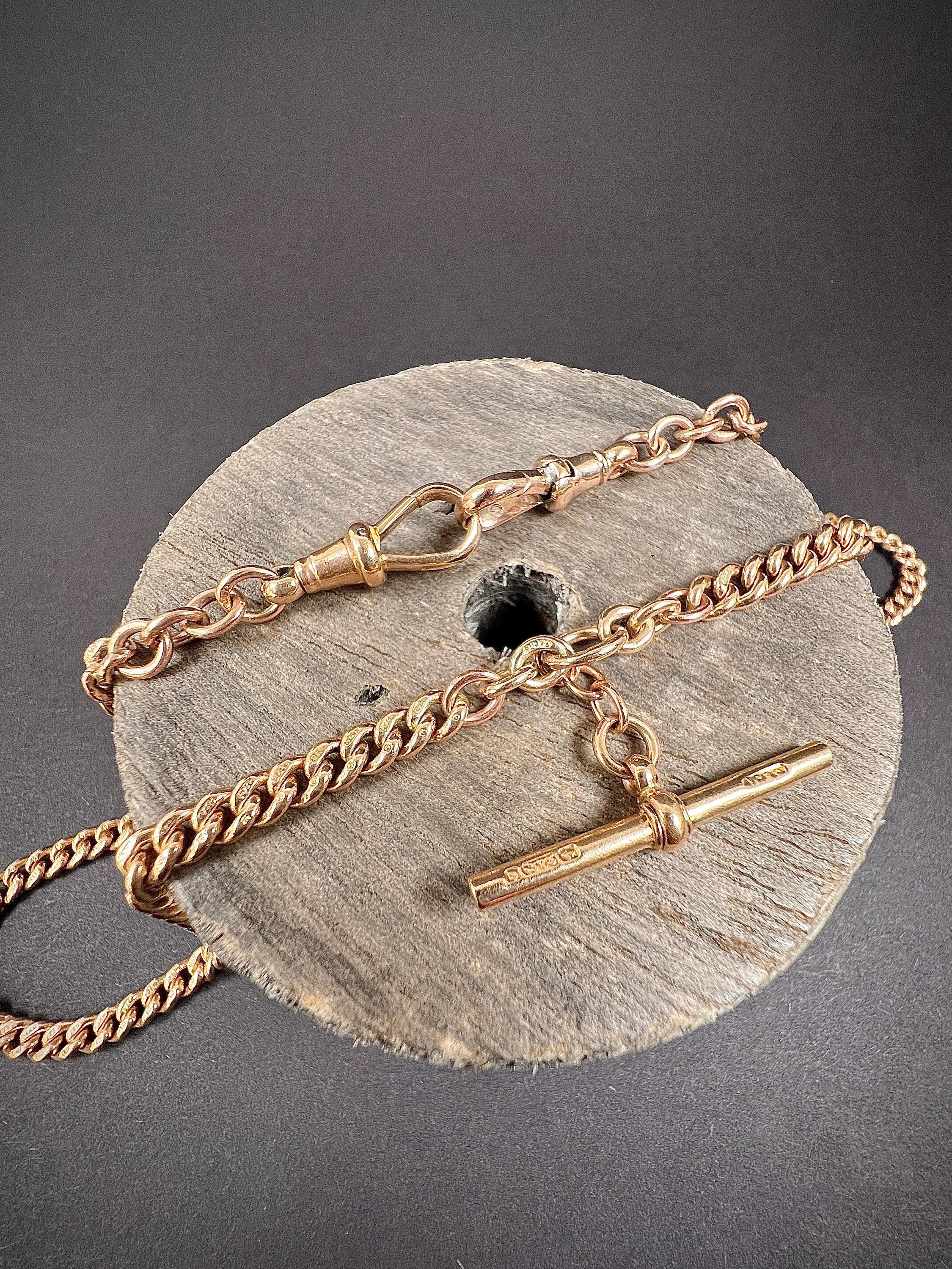 Women's or Men's Antique 9ct Rose Gold 18 Inch Curb Link Albert Chain, Birmingham Hallmarked 1928 For Sale