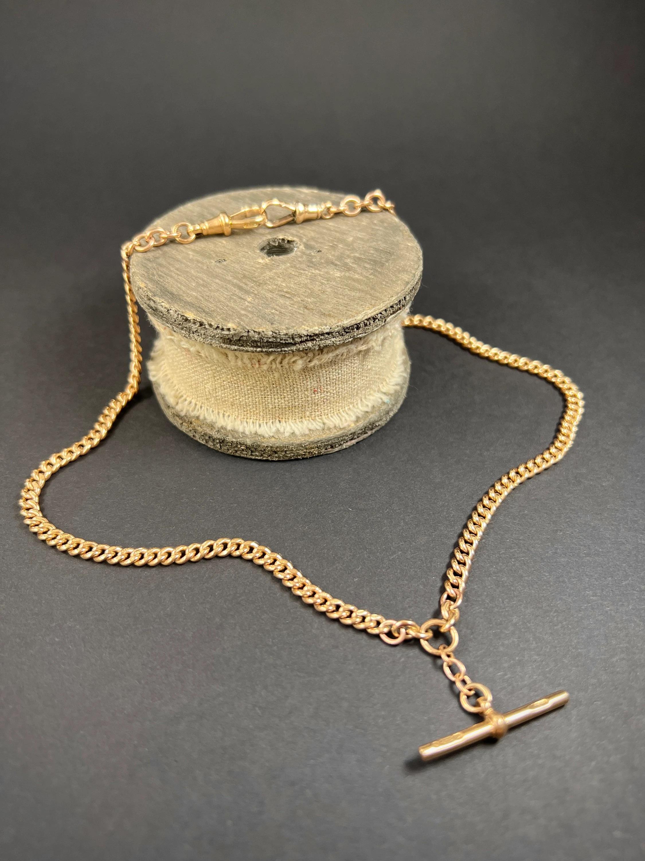 Antique 9ct Rose Gold 18 Inch Curb Link Albert Chain, Birmingham Hallmarked 1928 For Sale 1