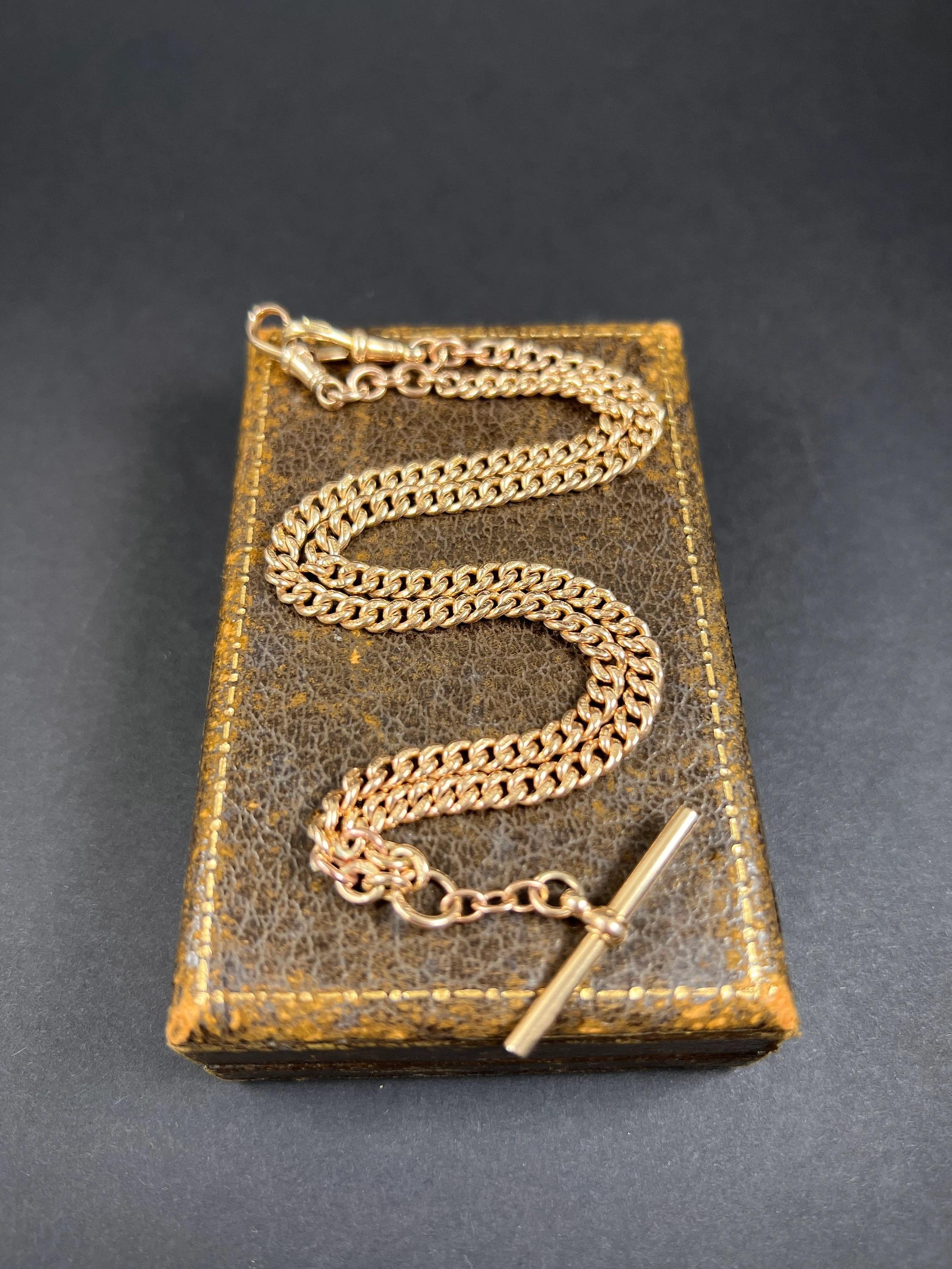 Antique 9ct Rose Gold 18 Inch Curb Link Albert Chain, Birmingham Hallmarked 1928 For Sale 4