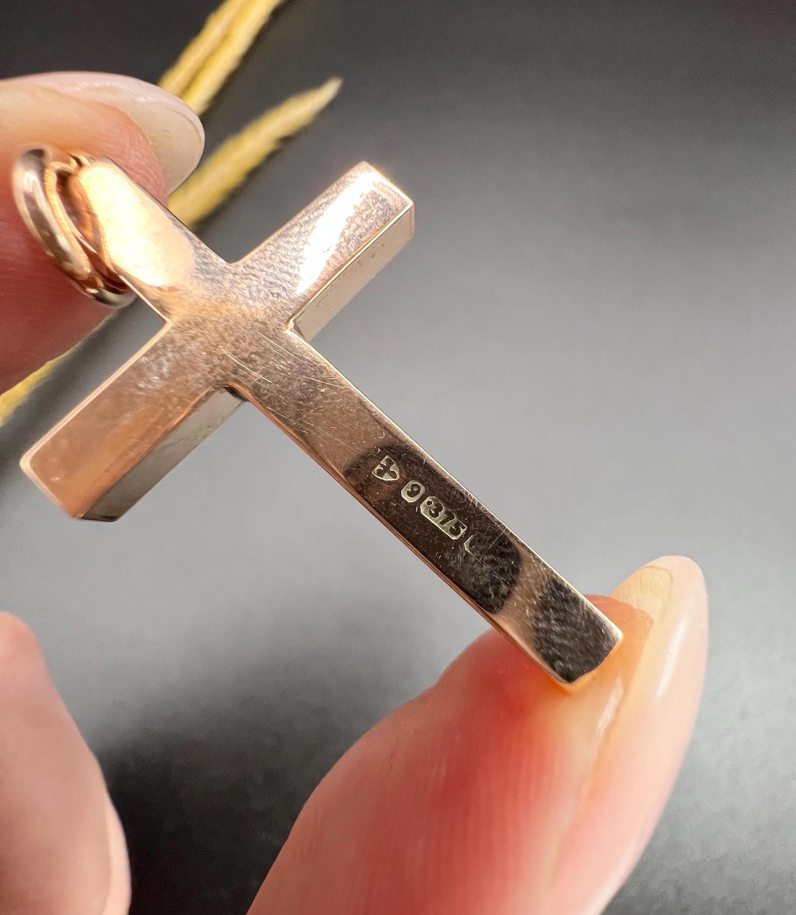 Antique 9ct Rose Gold, 1920s Cross Pendant, Hallmarked Chester For Sale 1
