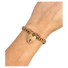 Antique 9ct Rose Gold, 1920s Curb Link Bracelet with Heart Padlock Clasp