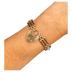 Antique 9ct Rose Gold, 1920s Moonstone Gate Bracelet with Heart Padlock Clasp