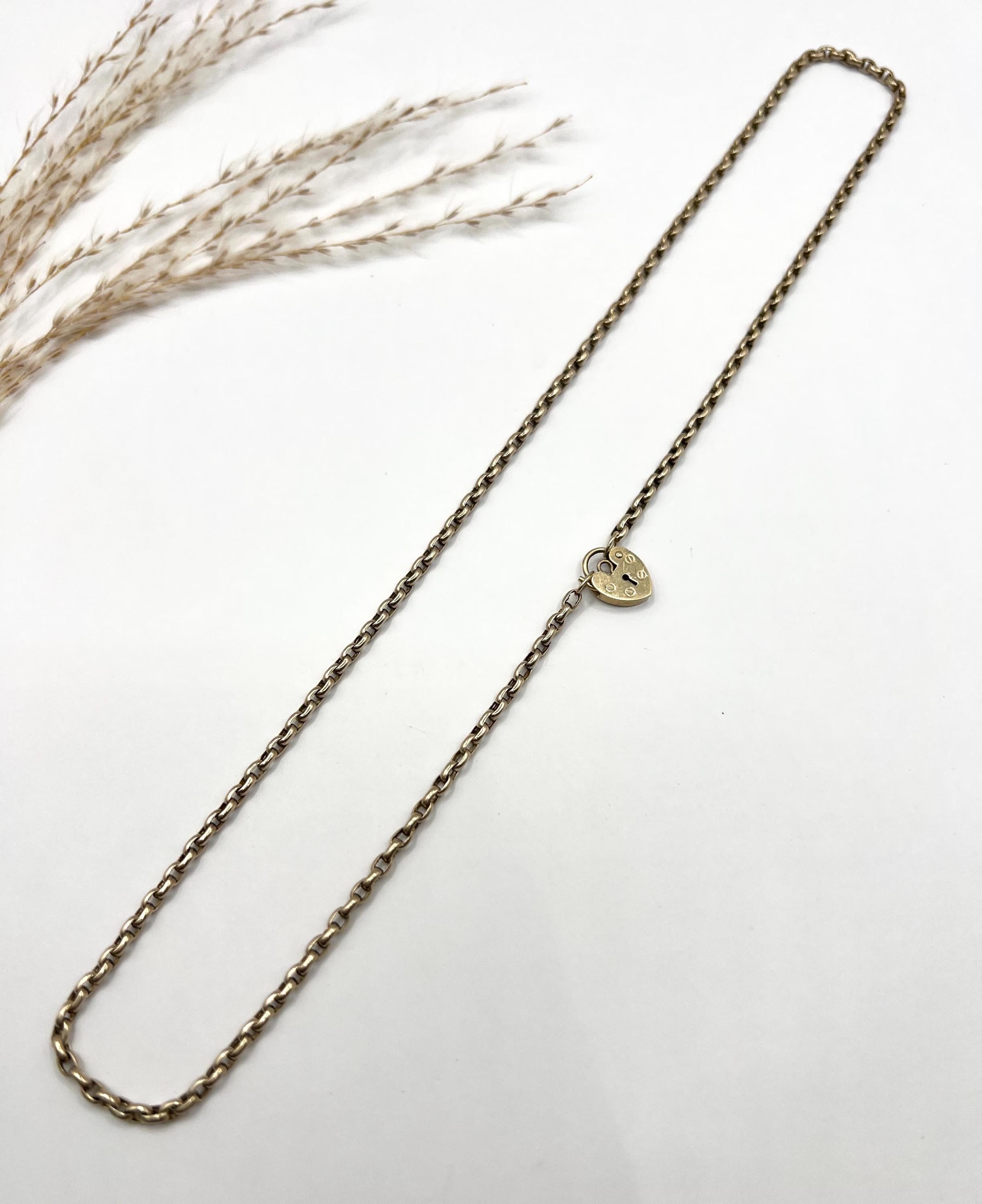 da uomo o donna Catena Belcher antica in oro rosa 9ct da 20 3/4 pollici con chiusura a lucchetto a cuore in vendita
