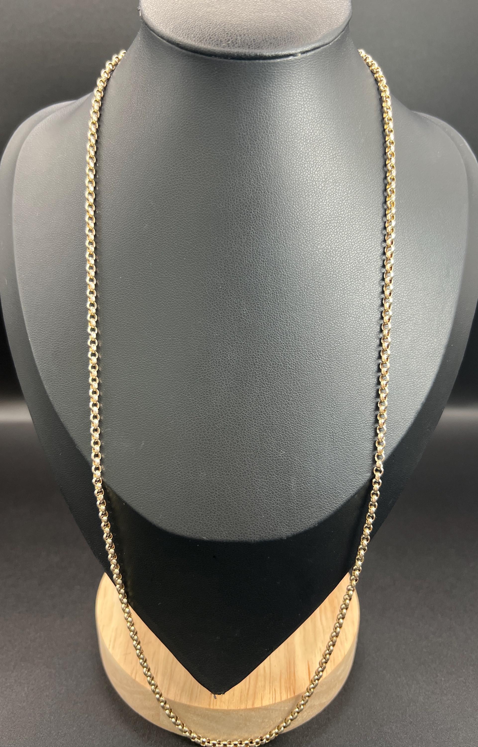 Antiguo oro rosa de 9 ct, 23 1/2 pulgadas Edwardian Faceted Round Belcher Link Chain Eduardiano en venta