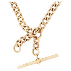 Antike 9ct Rose Gold Albert Kette, gestempelt 1917
