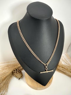 Antique 9ct Rose Gold Albert Chain Necklace: Curb Link, 16 inches