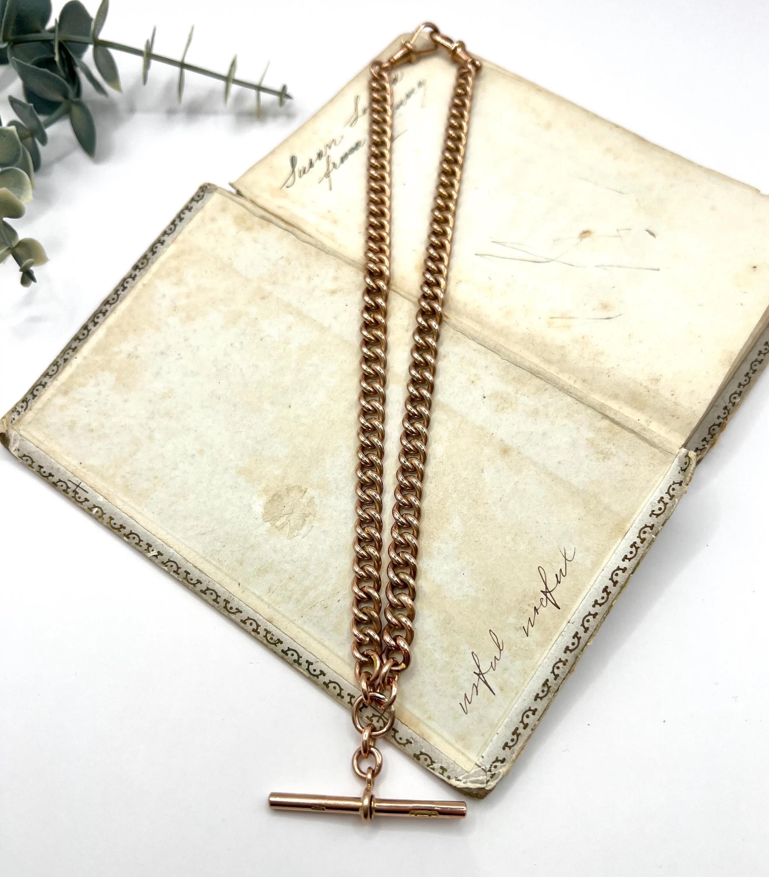 Antica collana a catena Albert in oro rosa 9ct A Link con marchio Birmingham 1918 in vendita 7