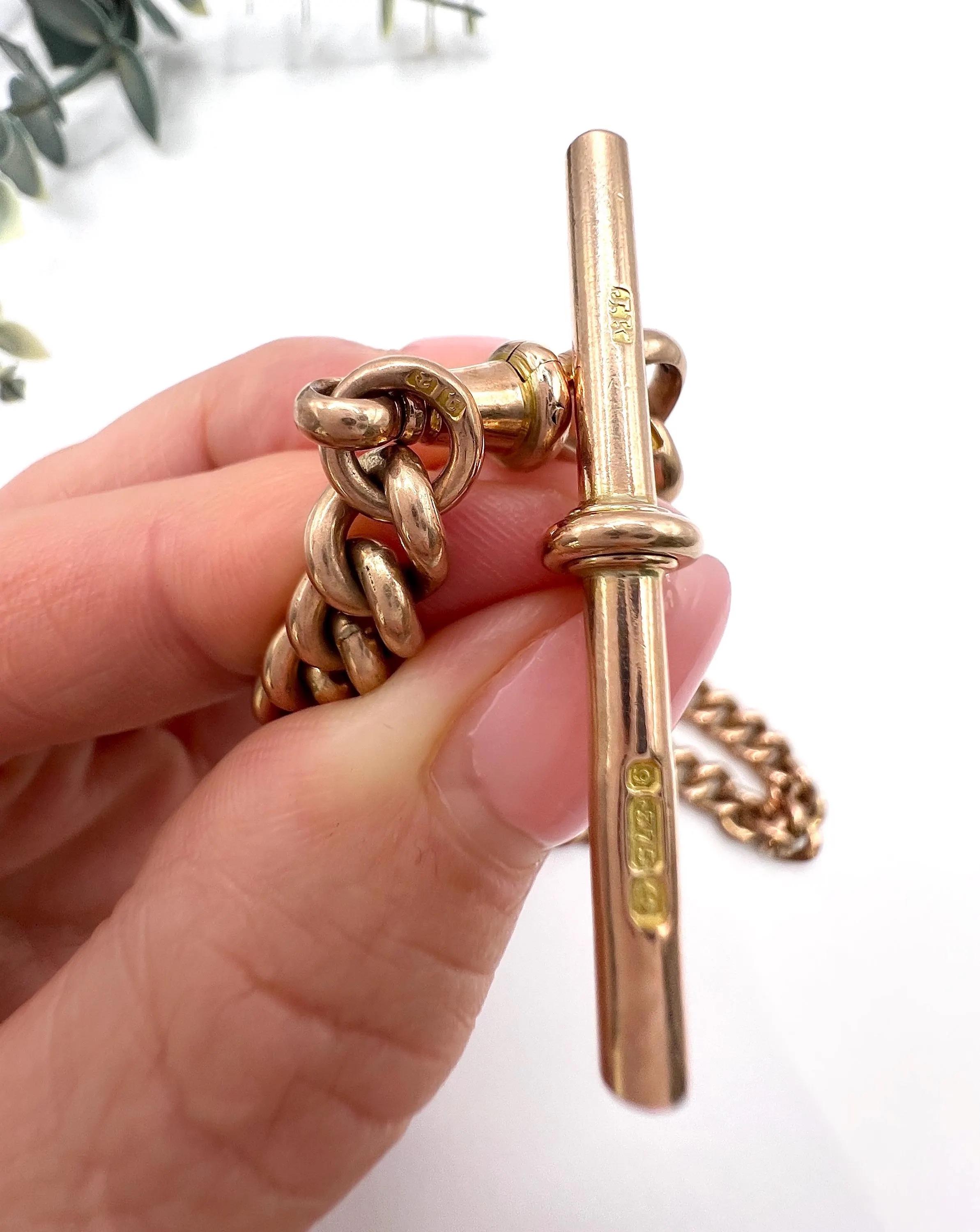 Antica collana a catena Albert in oro rosa 9ct A Link con marchio Birmingham 1918 in vendita 2