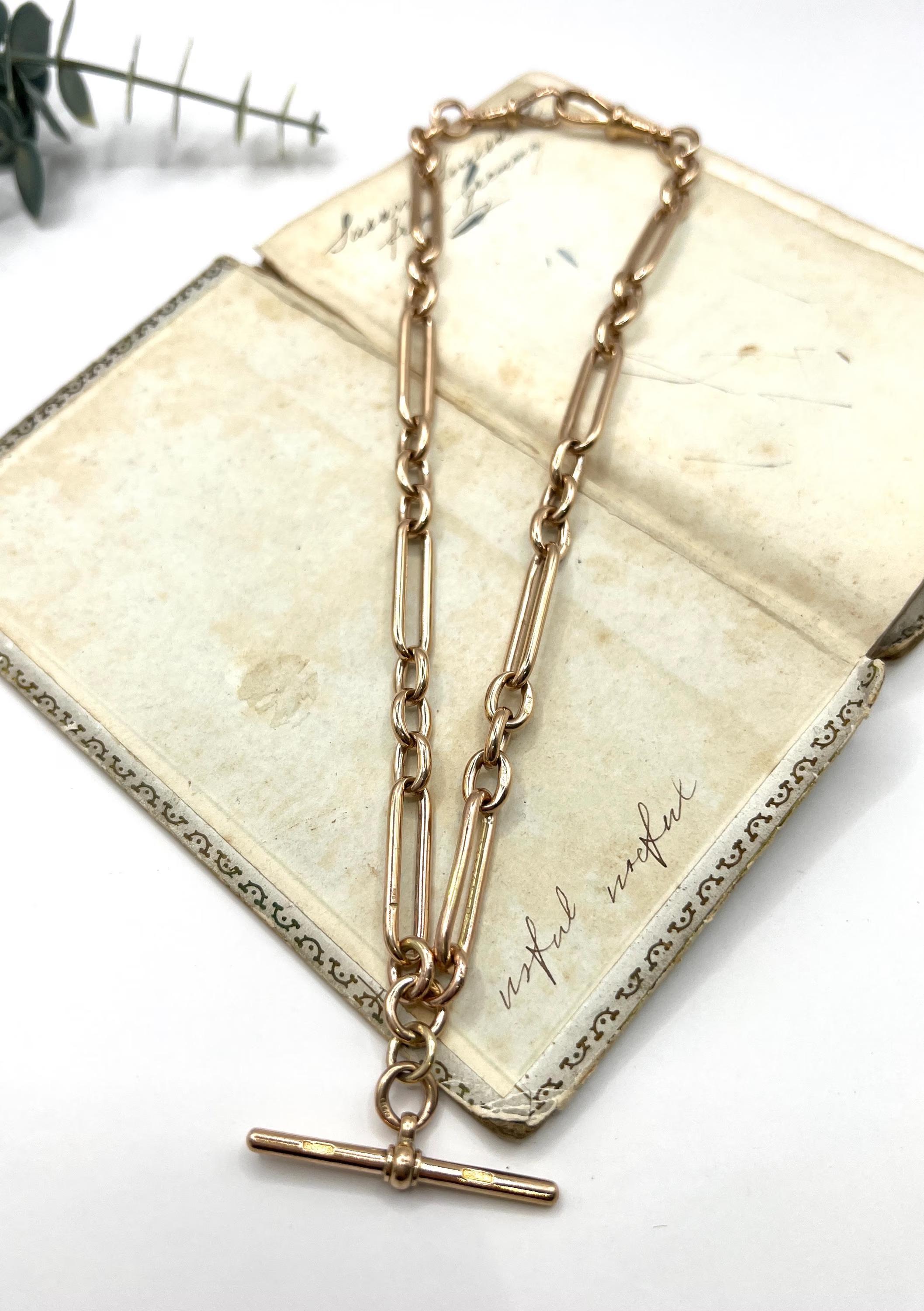 Antiguo collar de cadena Albert Gold de oro rosa de 9 ct, Hallmarked Birmingham 1897 en venta 5