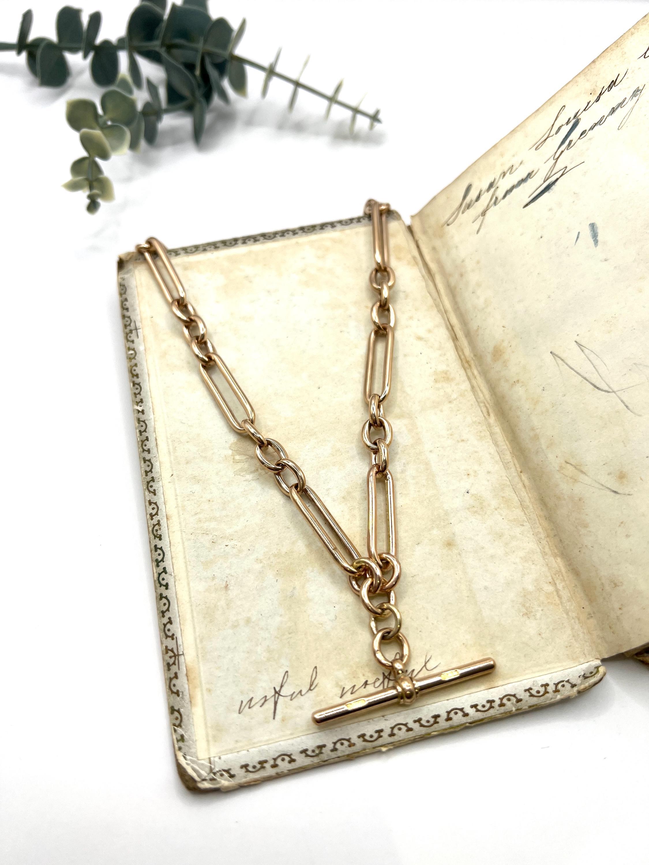 Antiguo collar de cadena Albert Gold de oro rosa de 9 ct, Hallmarked Birmingham 1897 en venta 6