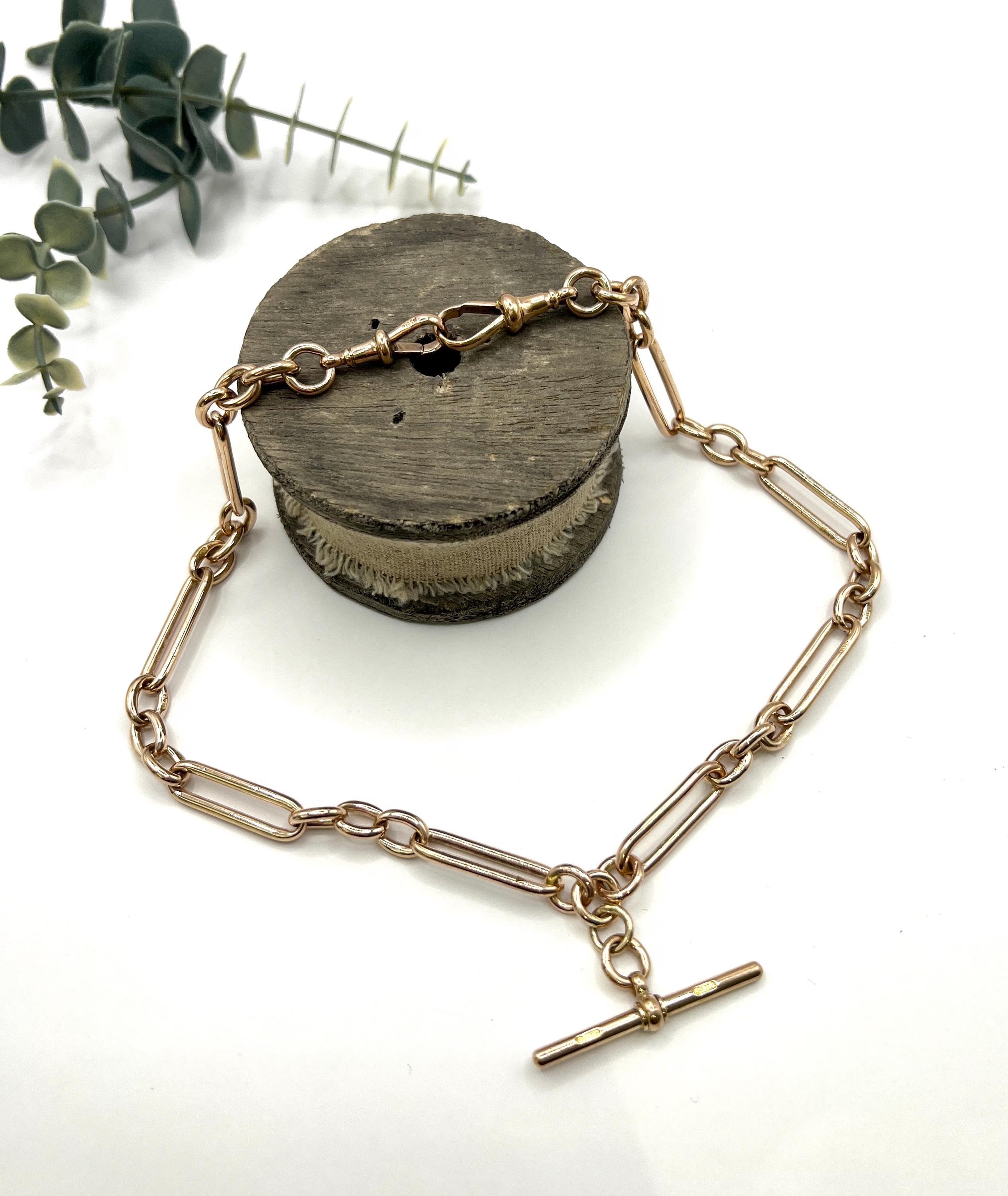 Femenino o masculino Antiguo collar de cadena Albert Gold de oro rosa de 9 ct, Hallmarked Birmingham 1897 en venta