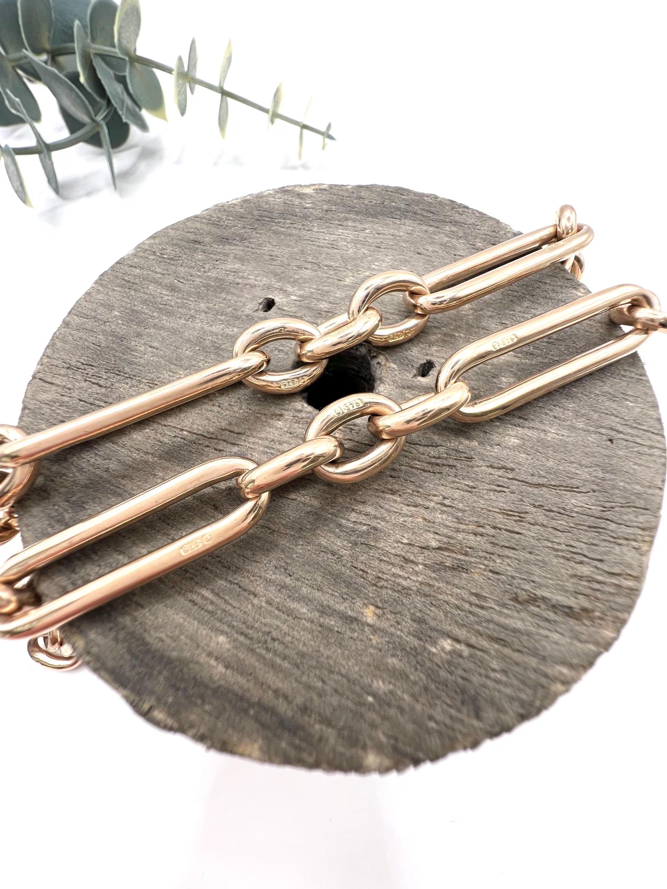 Antiguo collar de cadena Albert Gold de oro rosa de 9 ct, Hallmarked Birmingham 1897 en venta 1