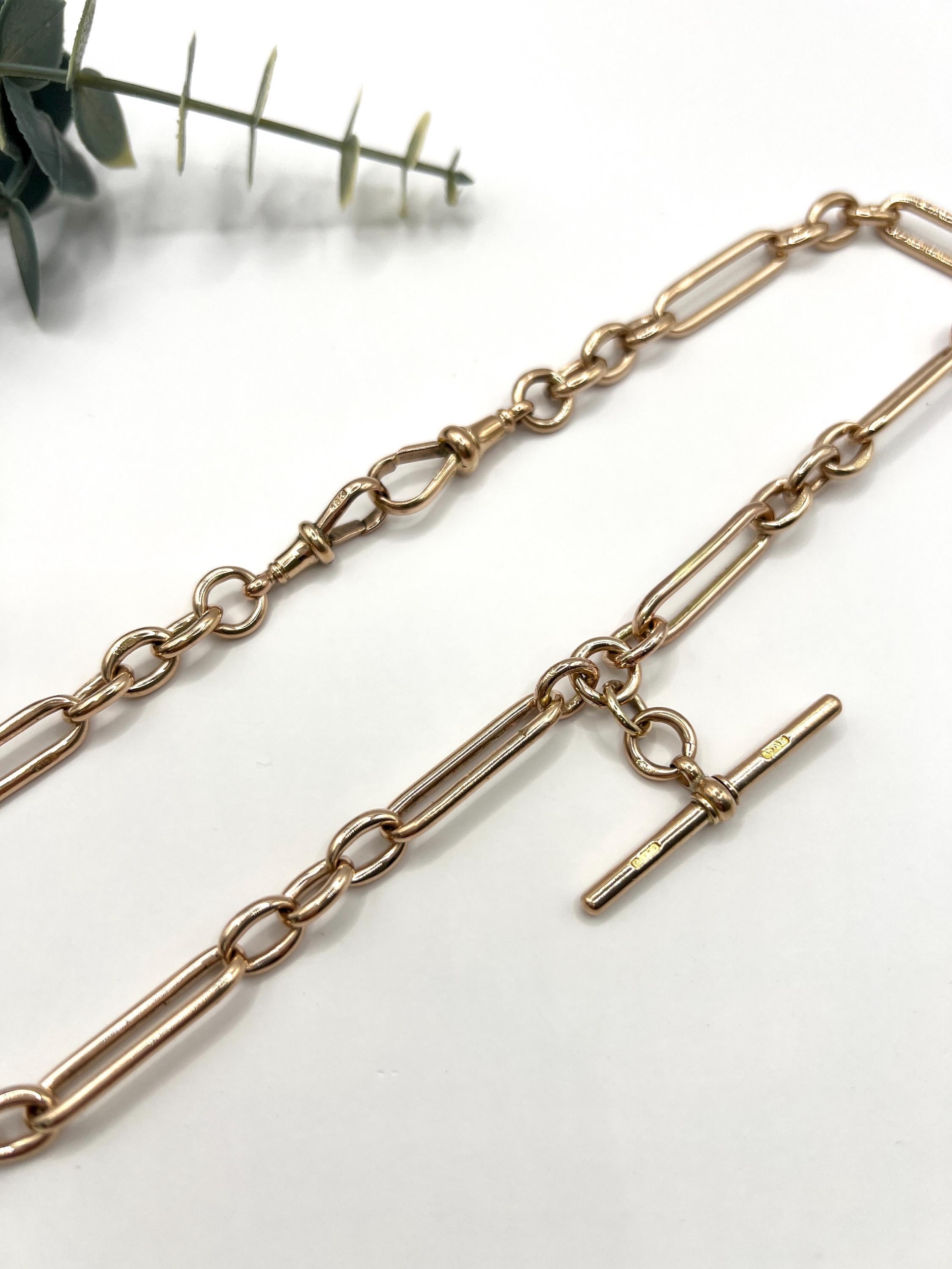 Antiguo collar de cadena Albert Gold de oro rosa de 9 ct, Hallmarked Birmingham 1897 en venta 4