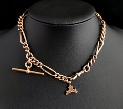 Antique 9ct Rose Gold Albert Chain, Trombone Link, Edwardian
