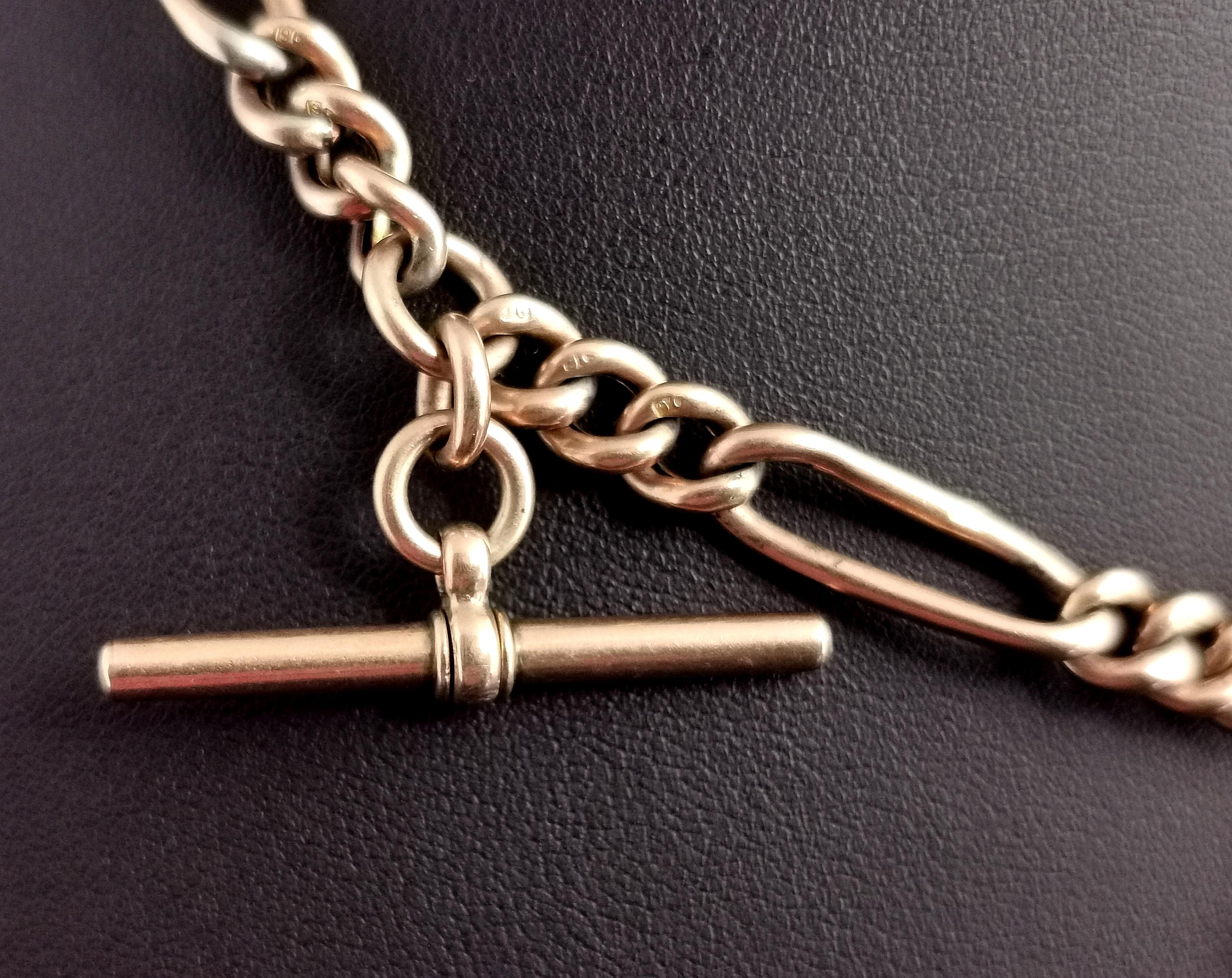 Antique 9ct Rose Gold Albert Chain, Trombone Link, Edwardian 1