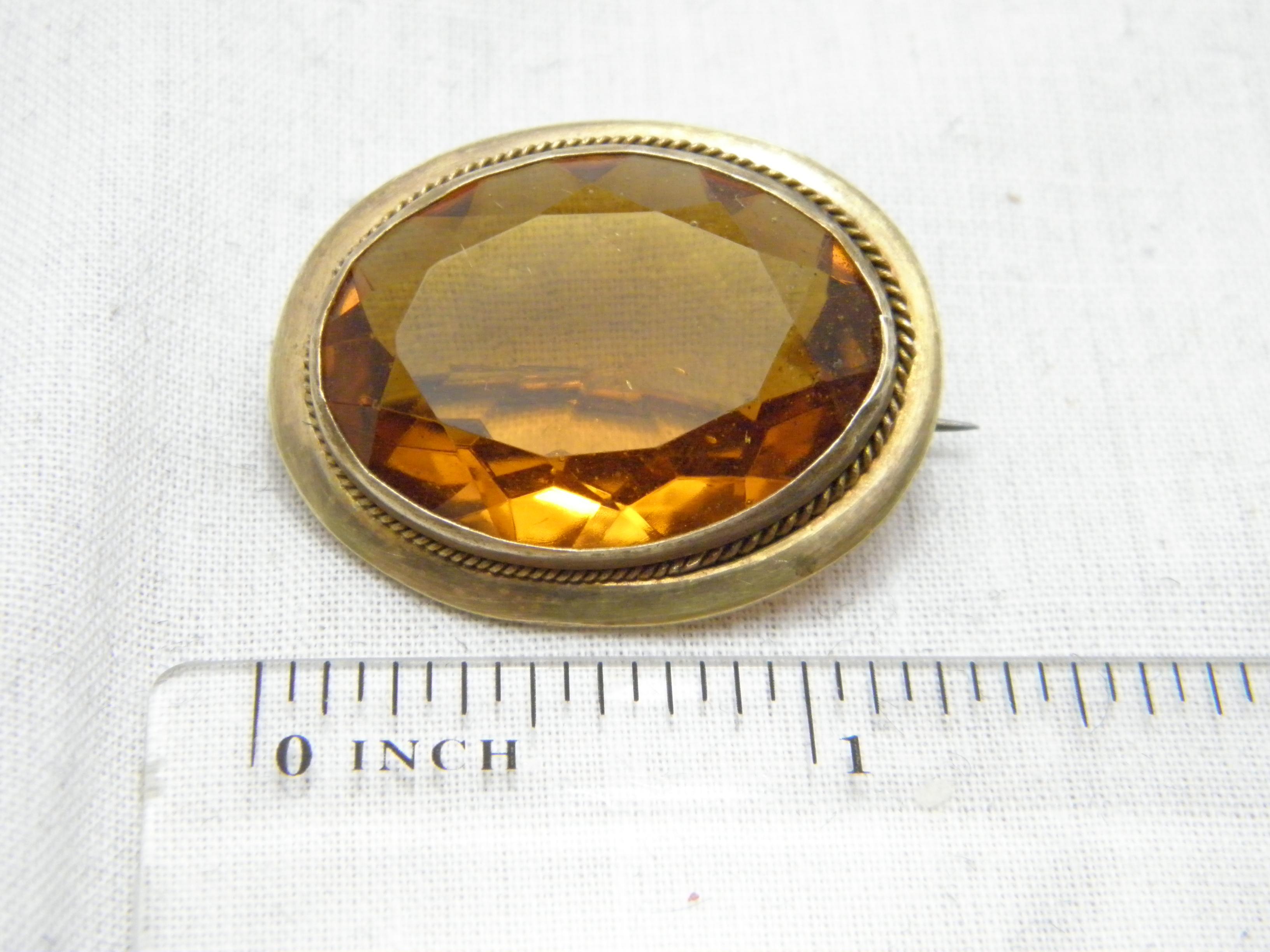 Antique 9ct Rose Gold Amber Citrine Brooch Pin c1880 Heavy 9.7g 375 Purity For Sale 3