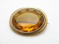 Antique 9ct Rose Gold Amber Citrine Brooch Pin c1880 Heavy 9.7g 375 Purity