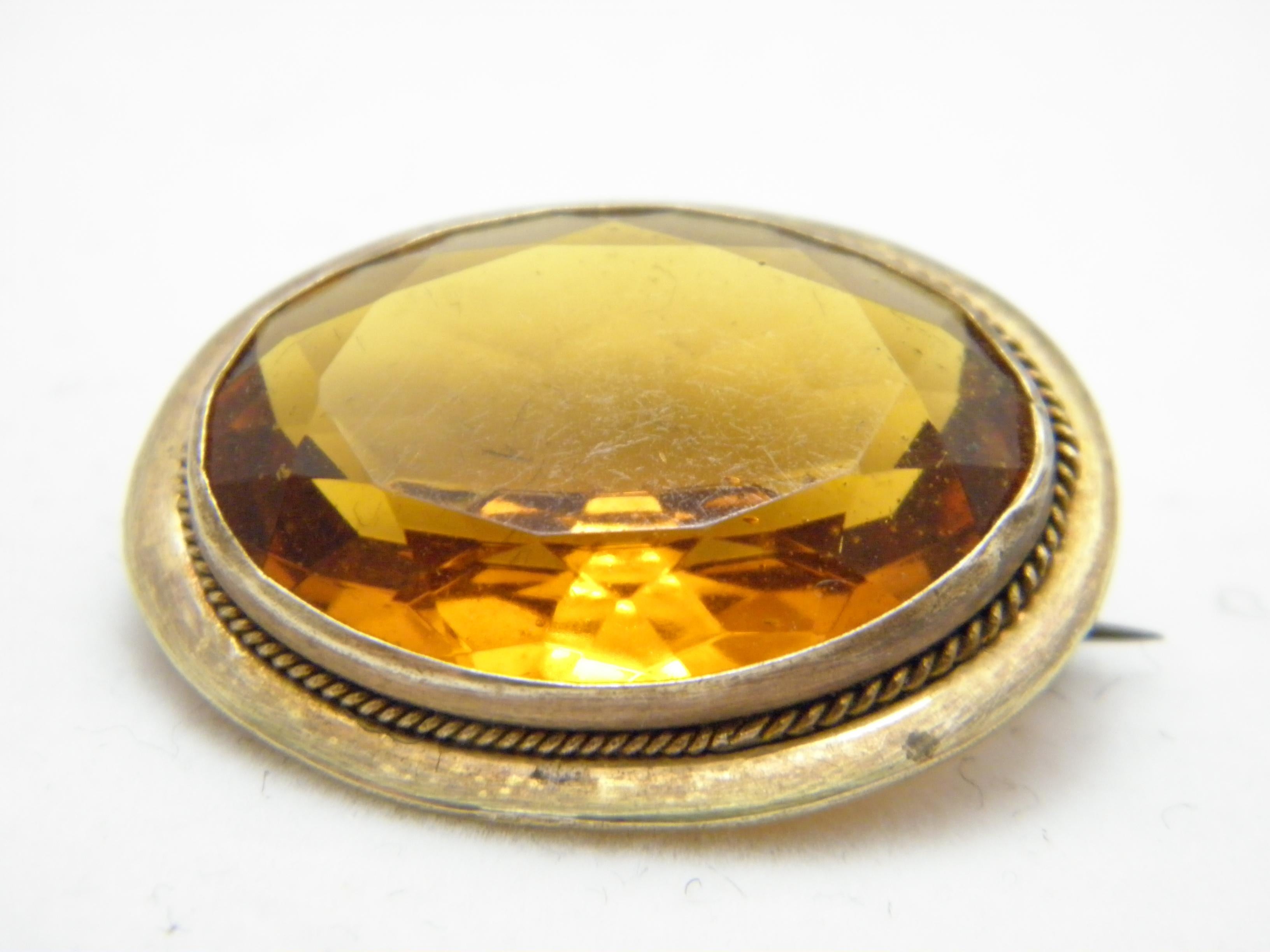 Victorian Antique 9ct Rose Gold Amber Citrine Brooch Pin c1880 Heavy 9.7g 375 Purity For Sale
