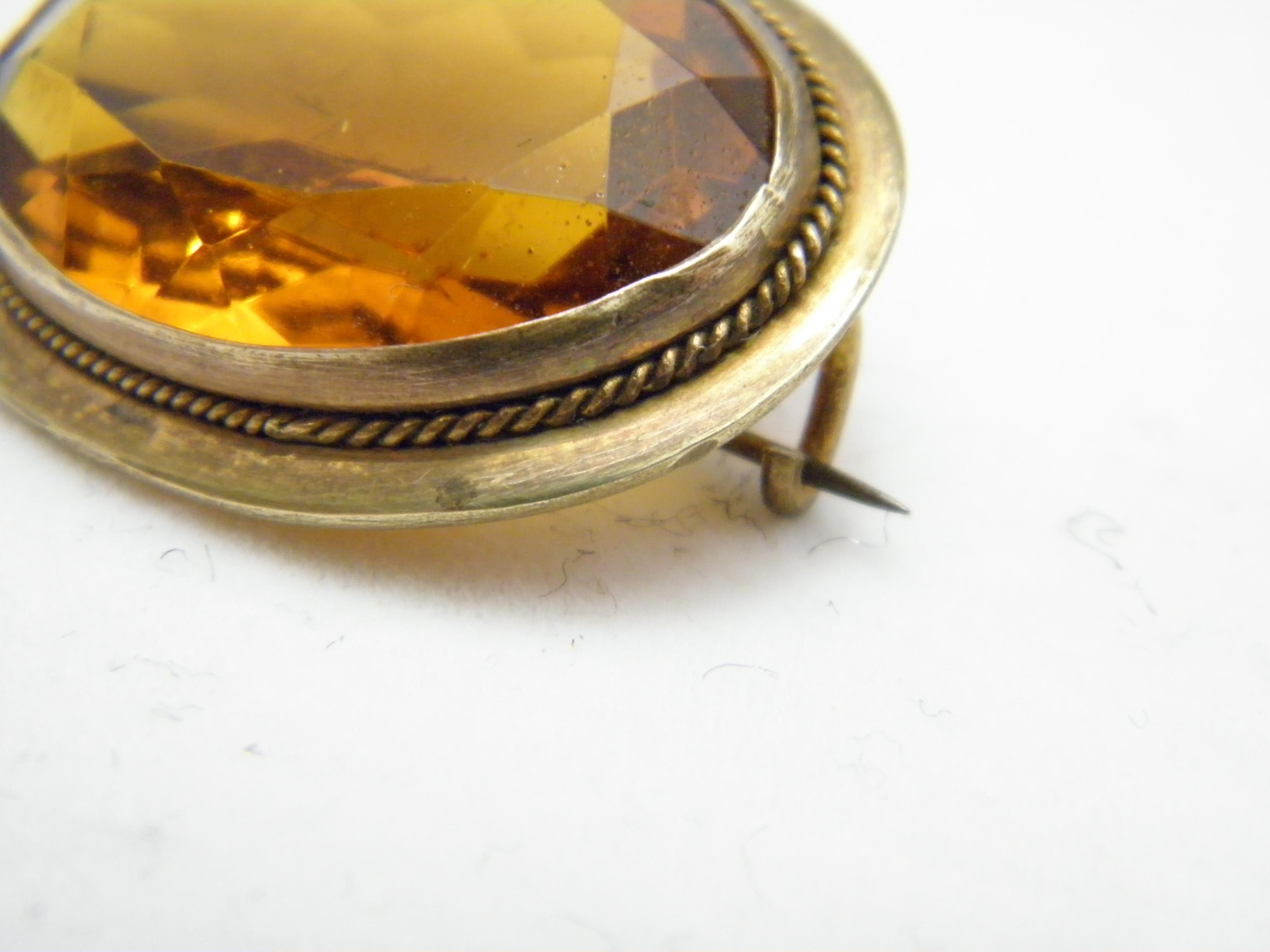 Oval Cut Antique 9ct Rose Gold Amber Citrine Brooch Pin c1880 Heavy 9.7g 375 Purity For Sale