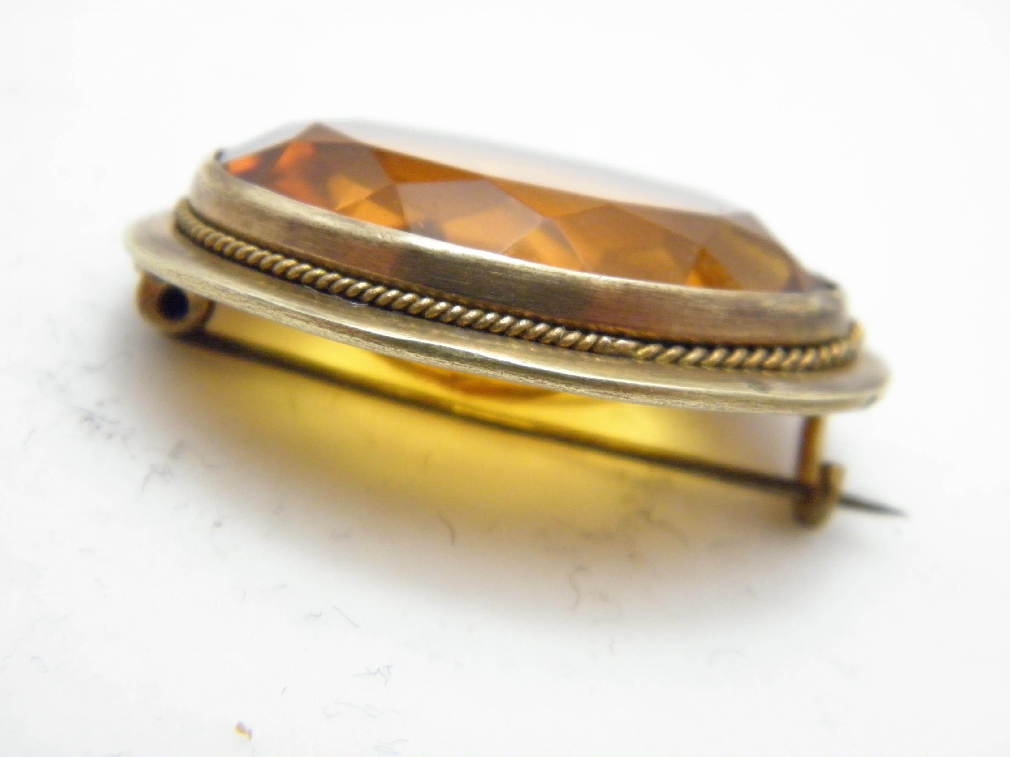 Antique 9ct Rose Gold Amber Citrine Brooch Pin c1880 Heavy 9.7g 375 Purity In Good Condition For Sale In Camelford, GB