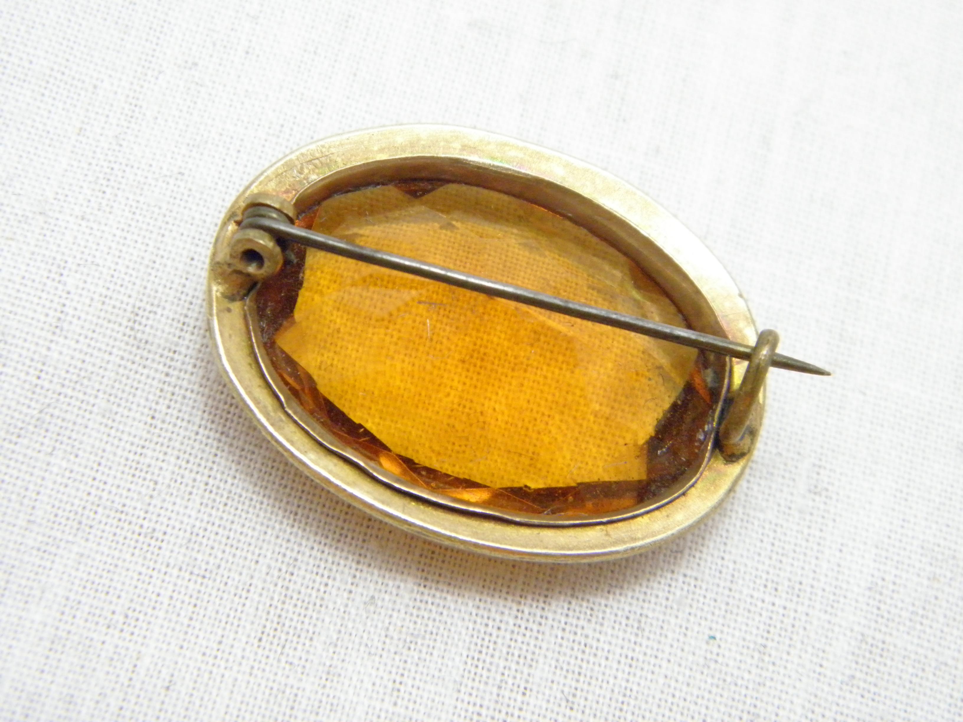 Women's or Men's Antique 9ct Rose Gold Amber Citrine Brooch Pin c1880 Heavy 9.7g 375 Purity For Sale