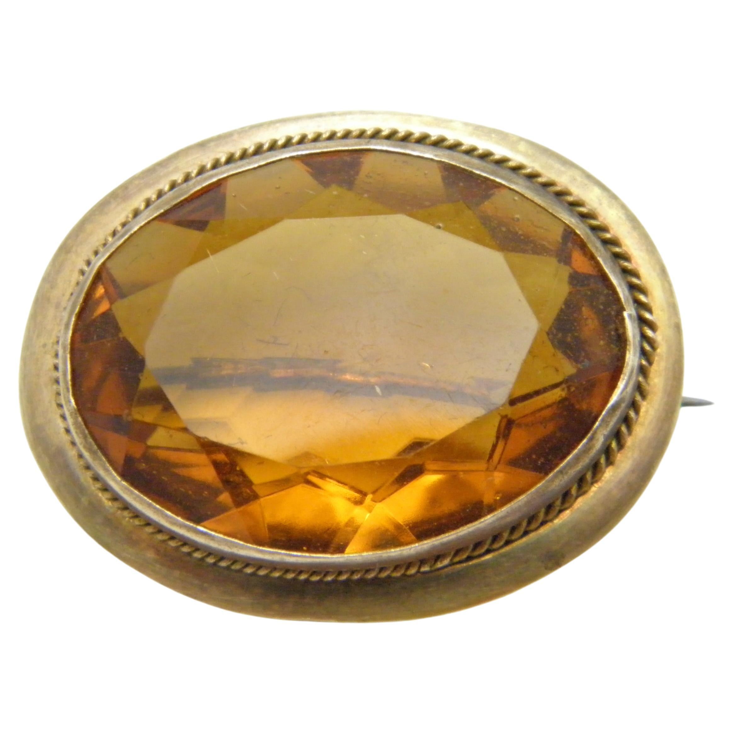 Antique 9ct Rose Gold Amber Citrine Brooch Pin c1880 Heavy 9.7g 375 Purity For Sale