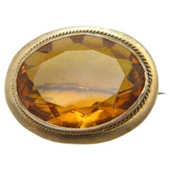 Antique 9ct Rose Gold Amber Citrine Brooch Pin c1880 Heavy 9.7g 375 Purity
