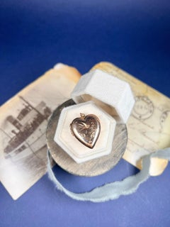 Antique 9ct Rose Gold Back & Front Heart Locket with Swallow Engraving