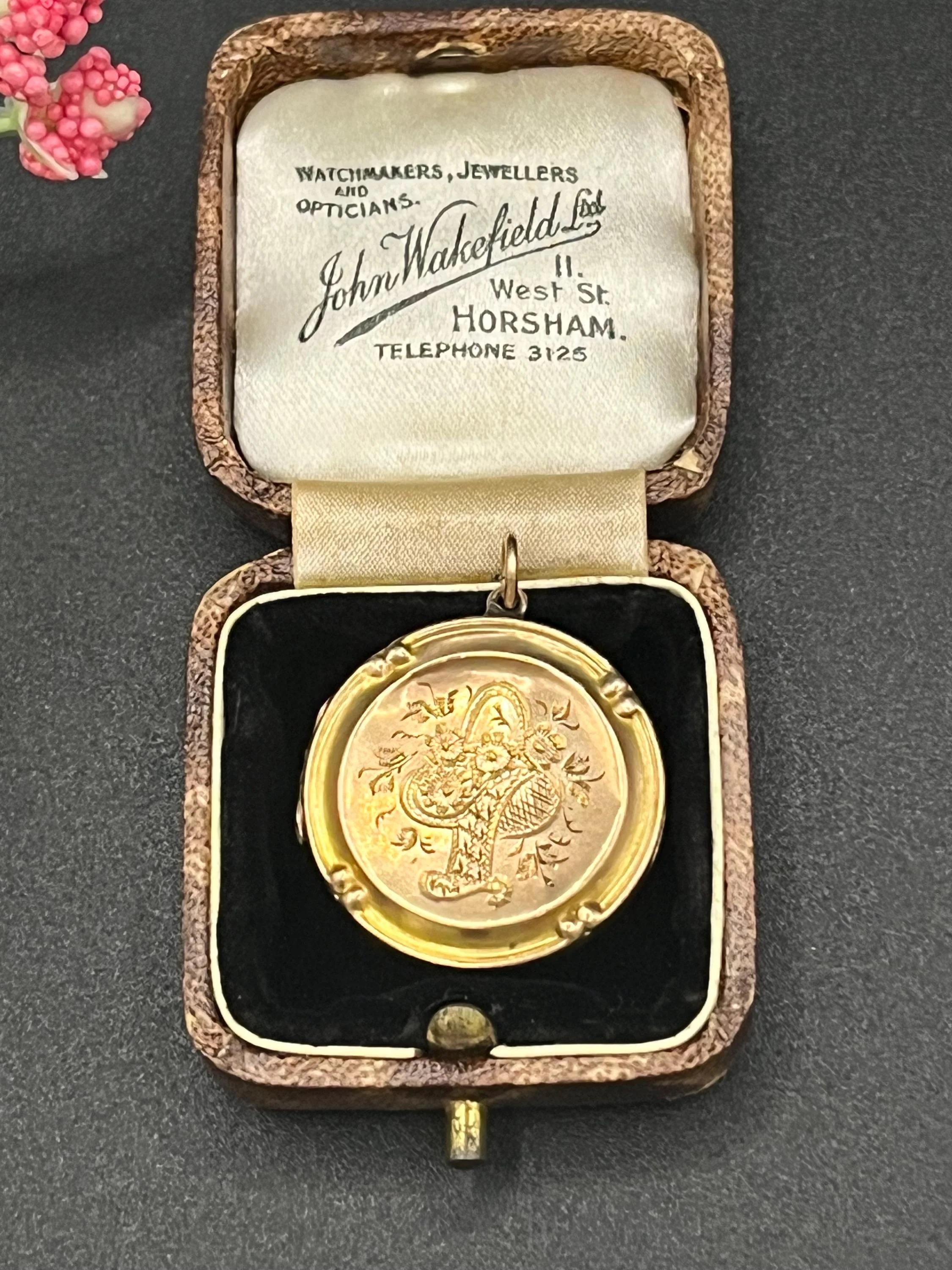 Women's or Men's Antique 9ct Rose Gold Back & Front, Victorian Floral Engraved Locket, Circa 1890 For Sale