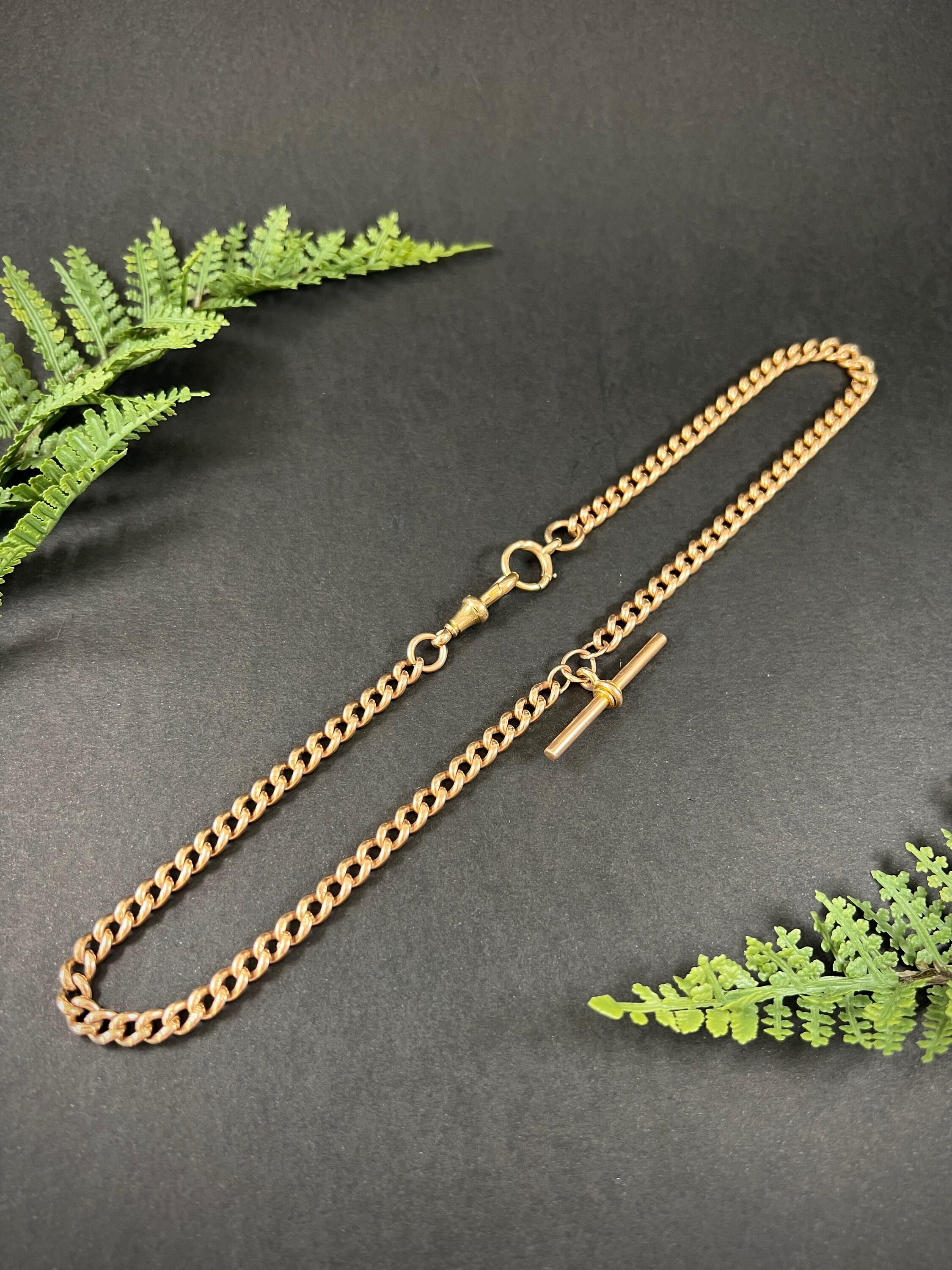 Antigua cadena de eslabones de oro rosa de 9 ct Chester Hallmarked 1885 18 1/2 pulgadas Curb Link Albert Chain en venta 5