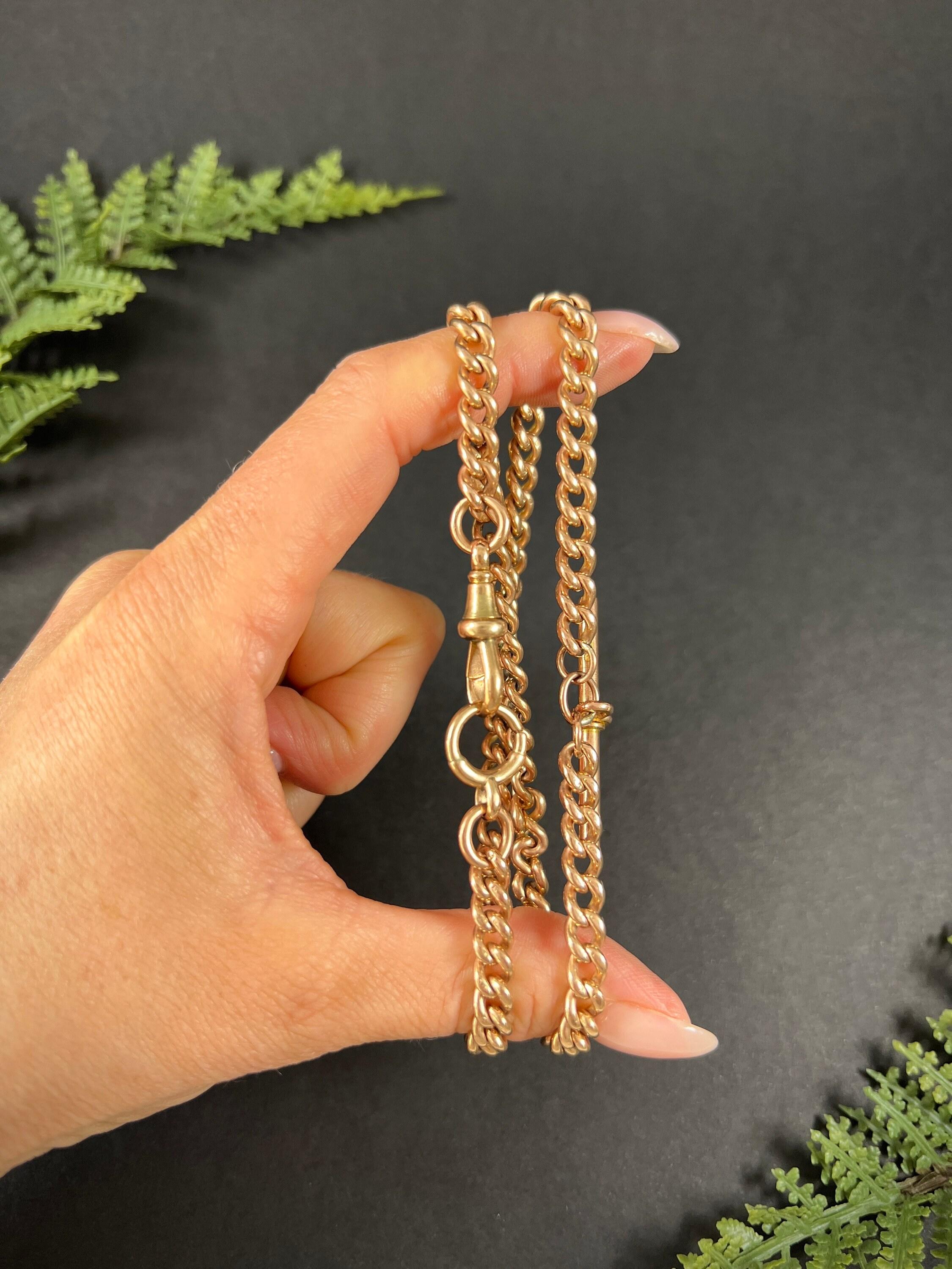 Antigua cadena de eslabones de oro rosa de 9 ct Chester Hallmarked 1885 18 1/2 pulgadas Curb Link Albert Chain en Bueno estado para la venta en Brighton, GB