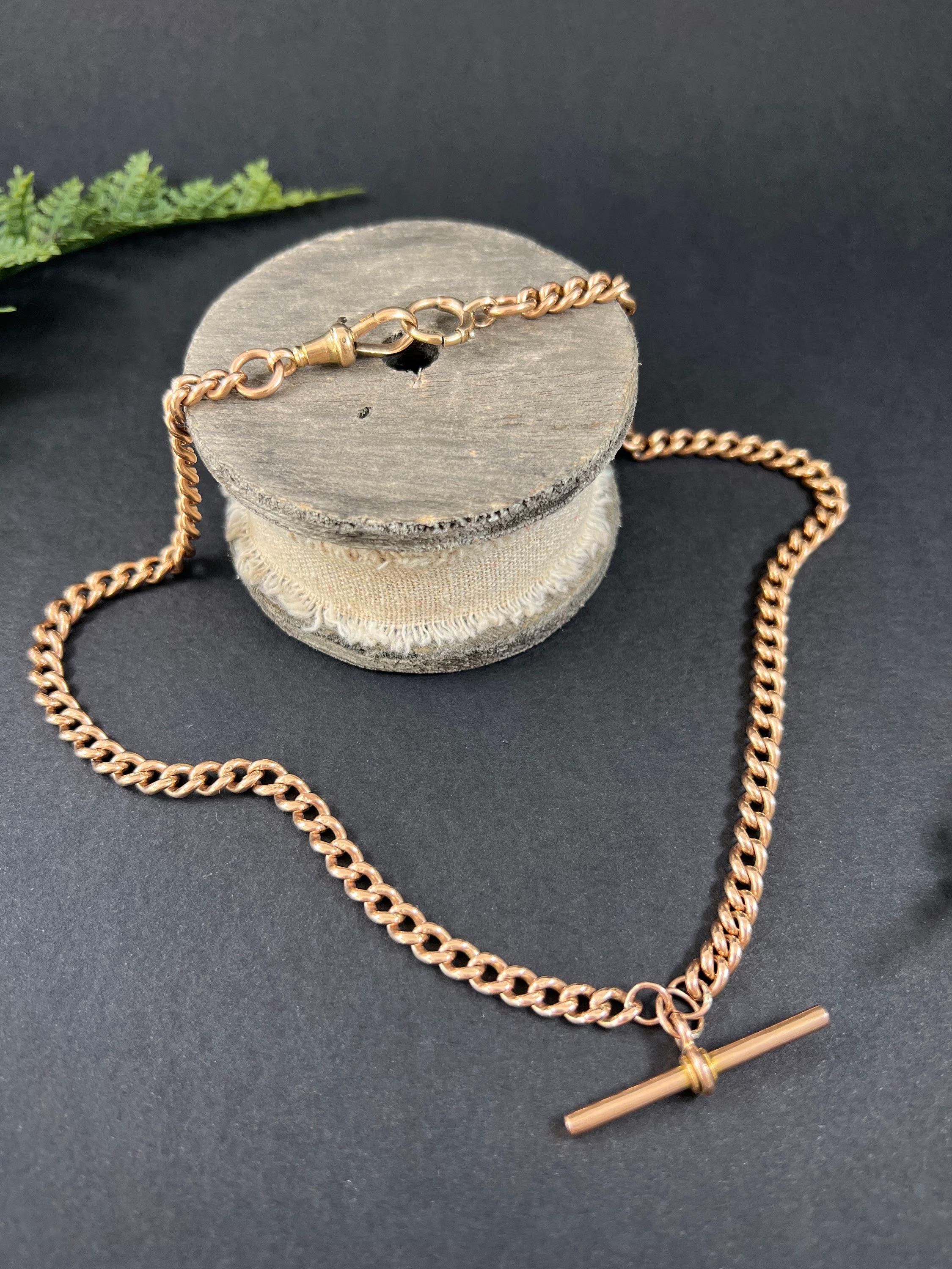 Antigua cadena de eslabones de oro rosa de 9 ct Chester Hallmarked 1885 18 1/2 pulgadas Curb Link Albert Chain en venta 1
