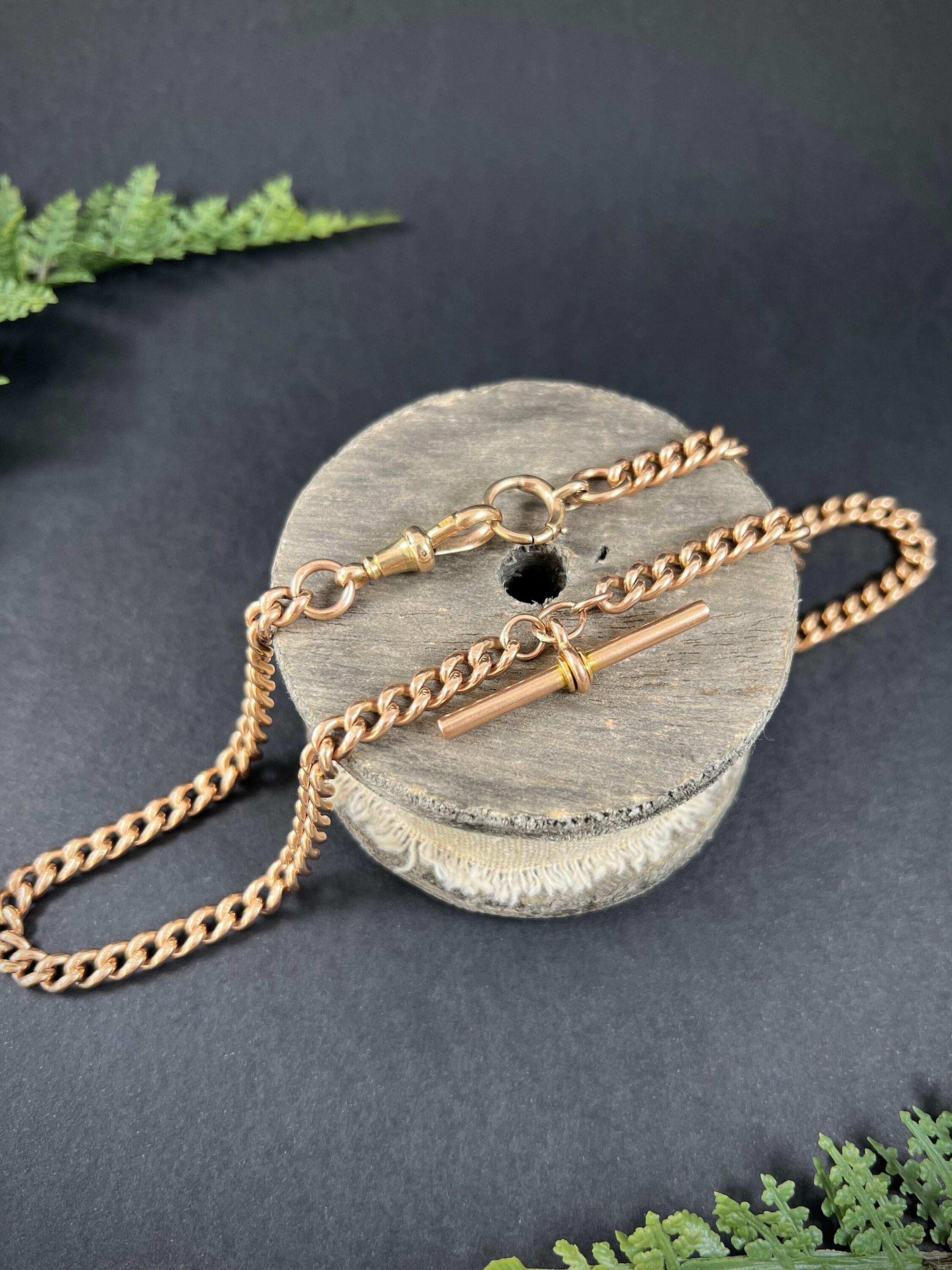 Antigua cadena de eslabones de oro rosa de 9 ct Chester Hallmarked 1885 18 1/2 pulgadas Curb Link Albert Chain en venta 2