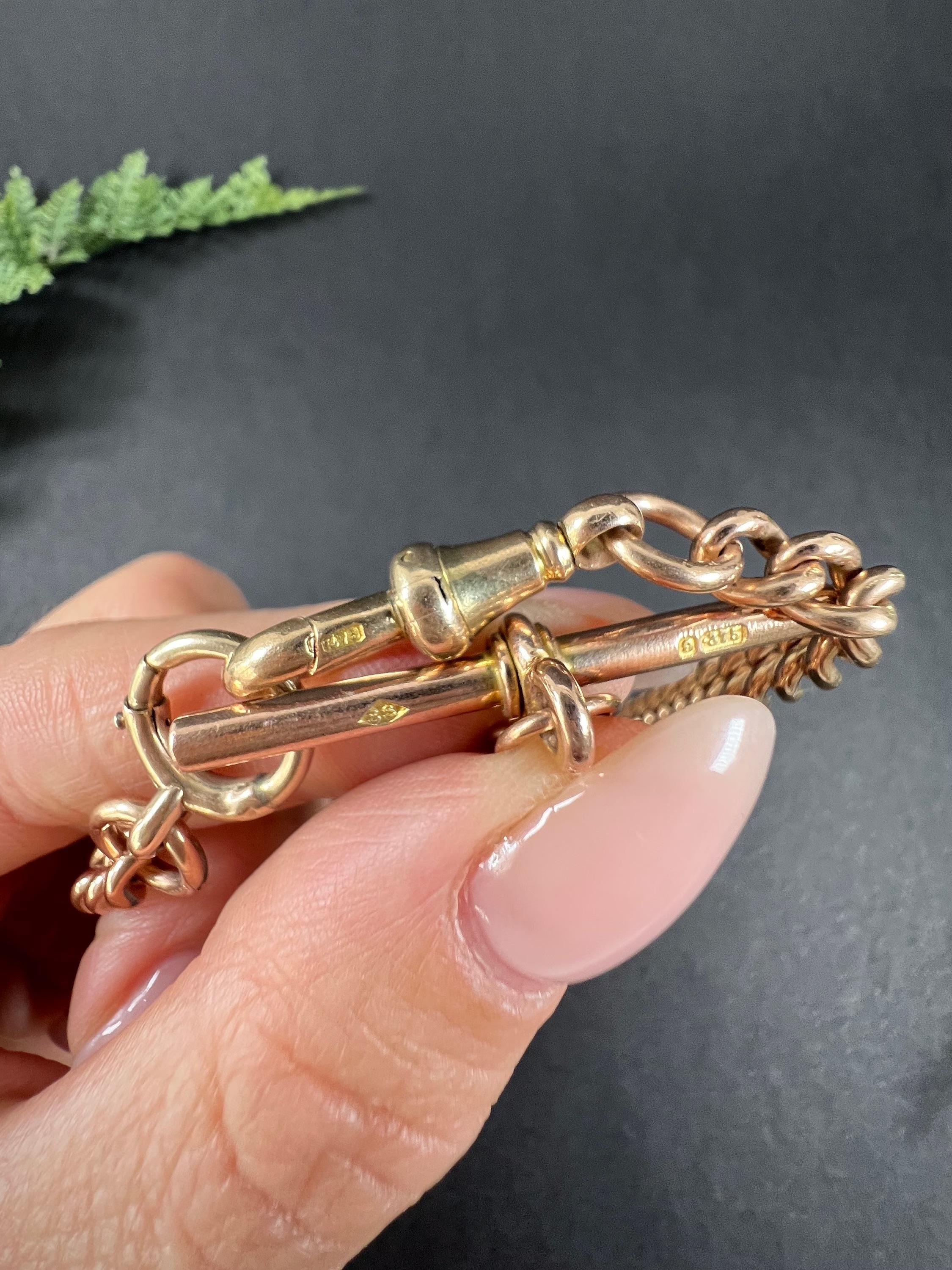 Antigua cadena de eslabones de oro rosa de 9 ct Chester Hallmarked 1885 18 1/2 pulgadas Curb Link Albert Chain en venta 4