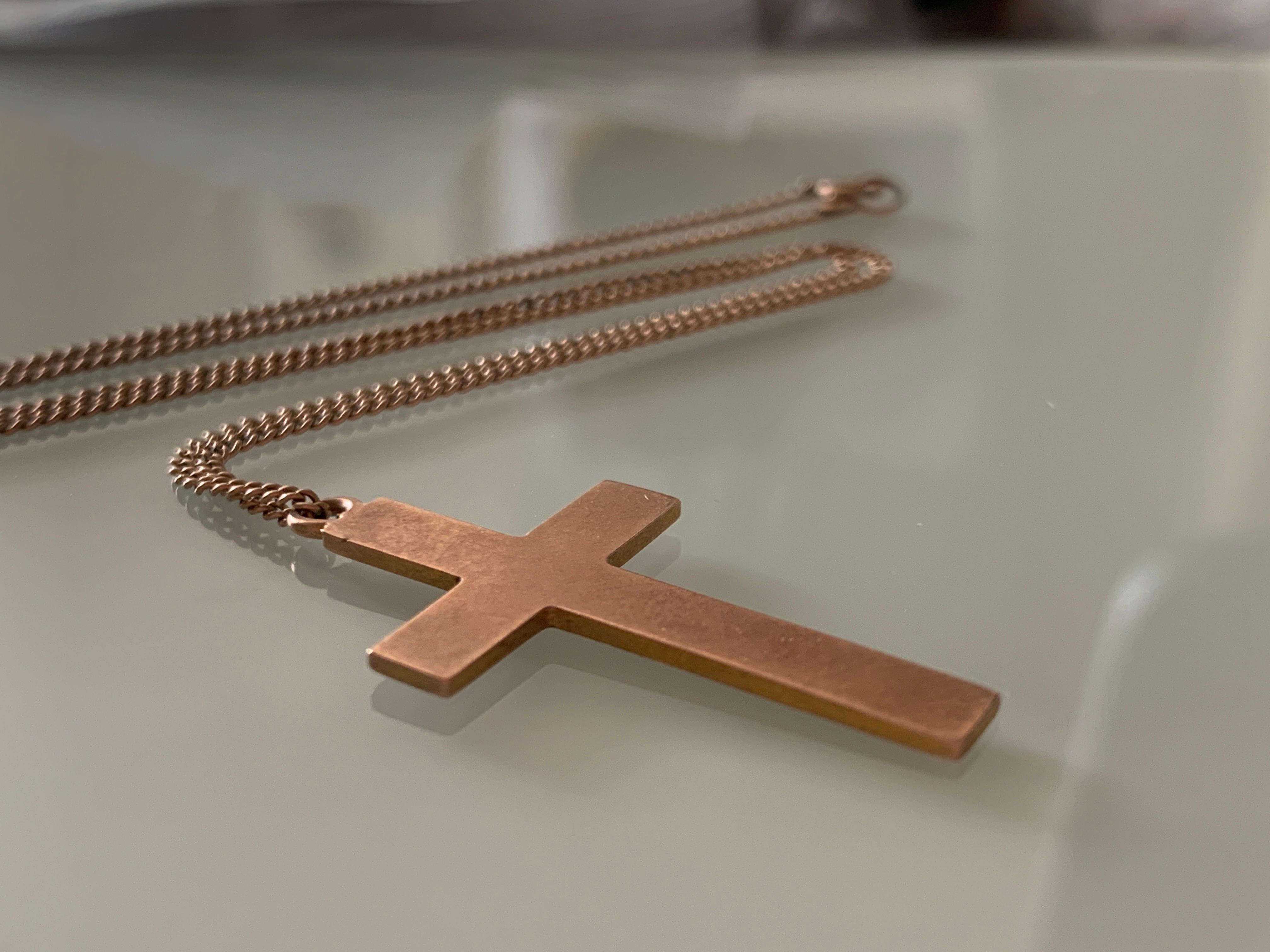 Antike 9ct Rose Gold Kreuz Halskette (Art déco)