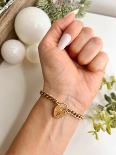 Antique 9ct Rose Gold Curb Link Heart Padlock Bracelet