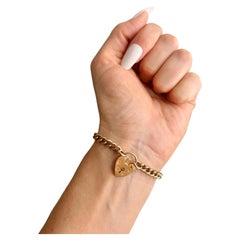 Used 9ct Rose Gold Curb Link Heart Padlock Bracelet