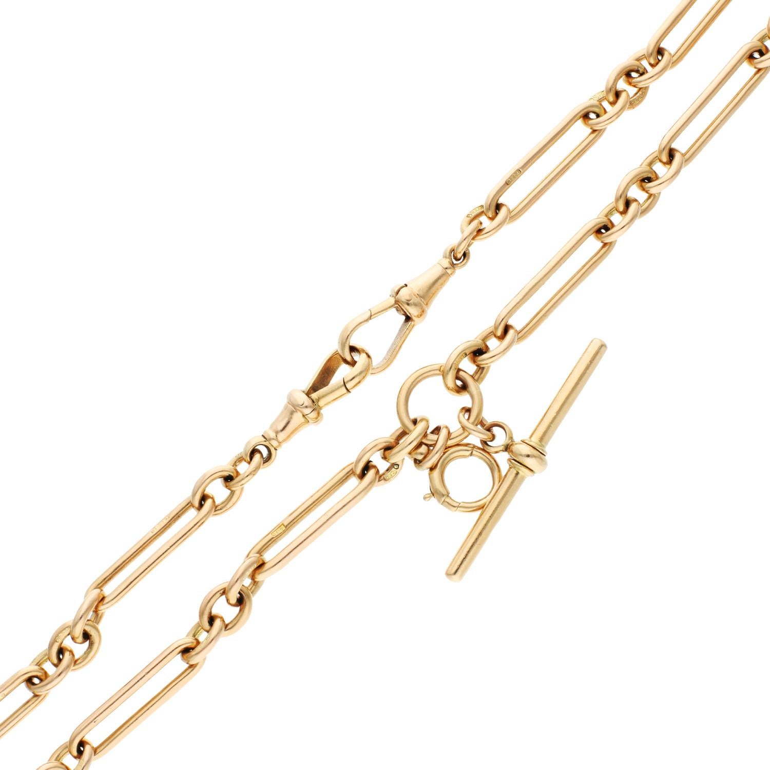 Antique 9ct Rose Gold 19.50 Inch Double Albert Chain 53grams In Good Condition In Birmingham, GB