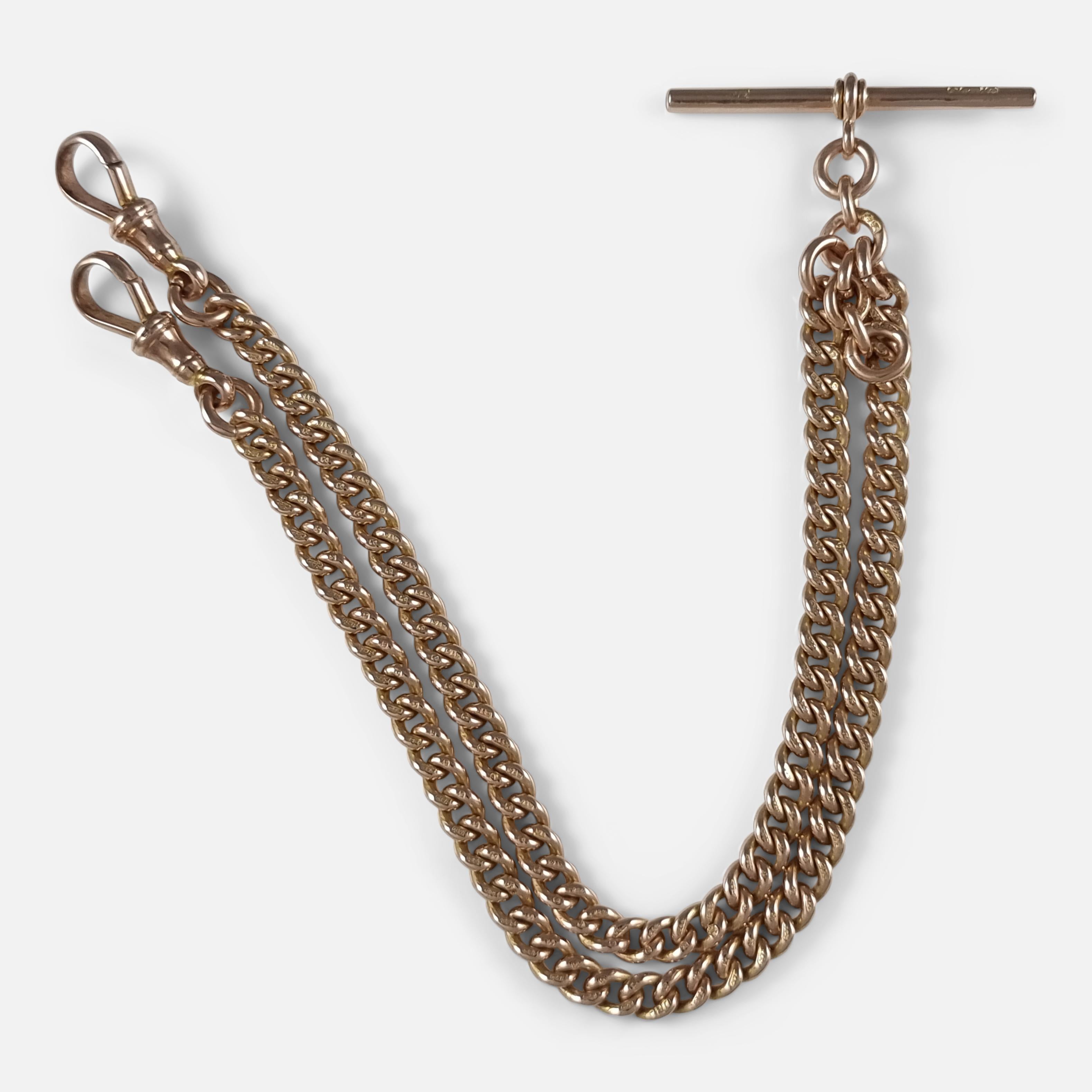 Antique 9ct Rose Gold Double Albert Watch Chain, 1922 For Sale 8