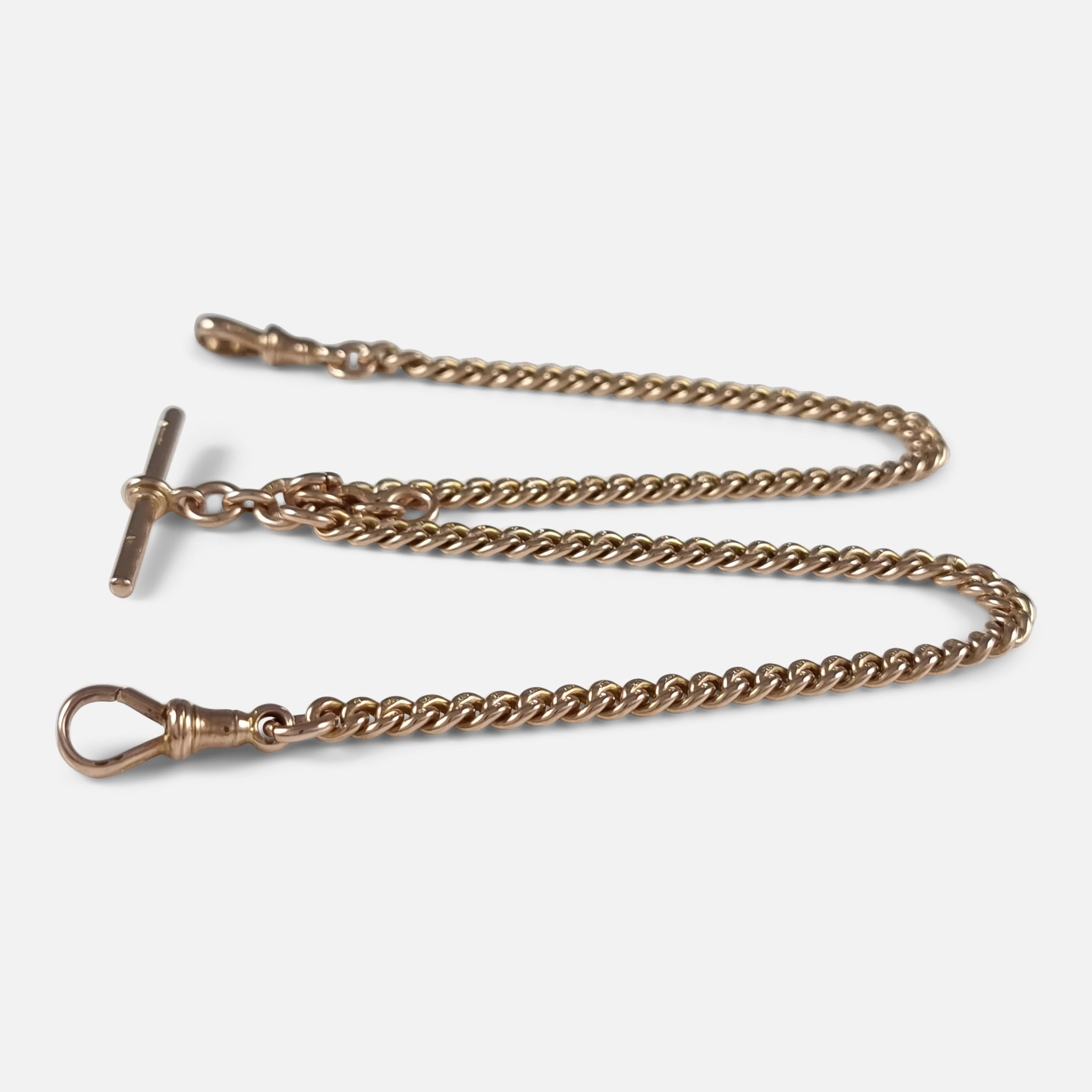 Women's or Men's Antique 9ct Rose Gold Double Albert Watch Chain, 1922 For Sale