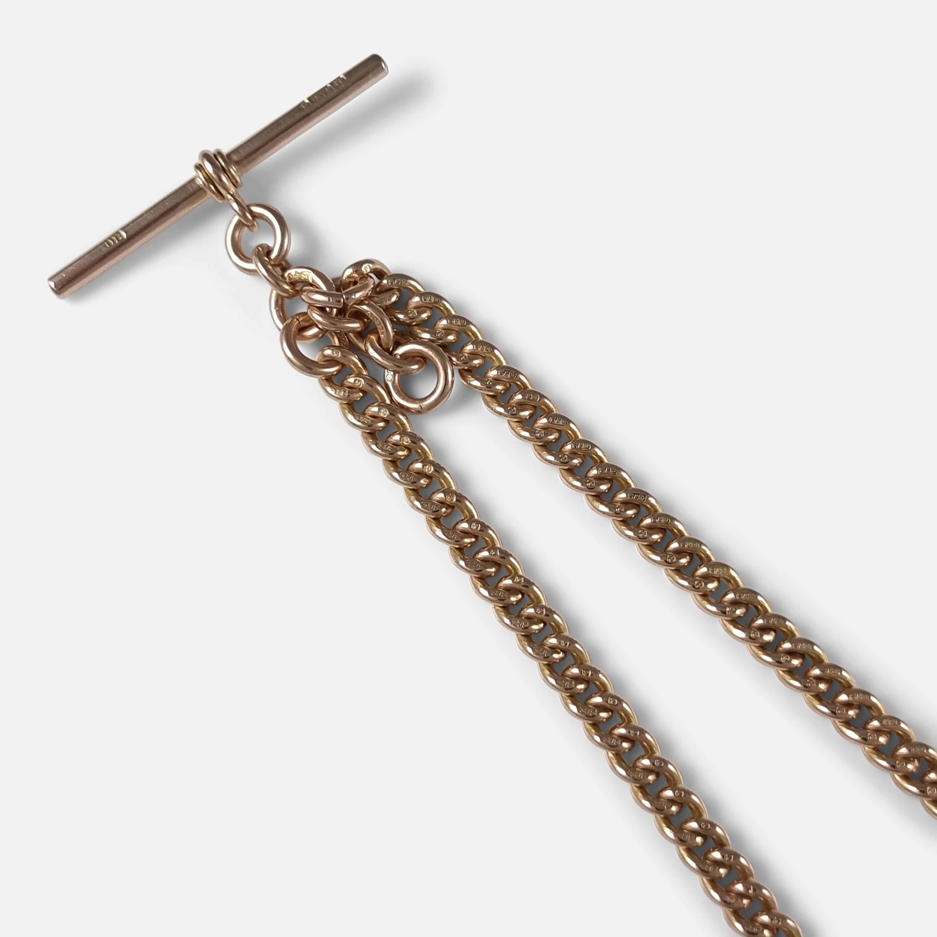 Antique 9ct Rose Gold Double Albert Watch Chain, 1922 For Sale 1
