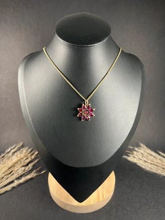 Antique 9ct Rose Gold, Early Victorian Almandine Garnet Floral Pendant